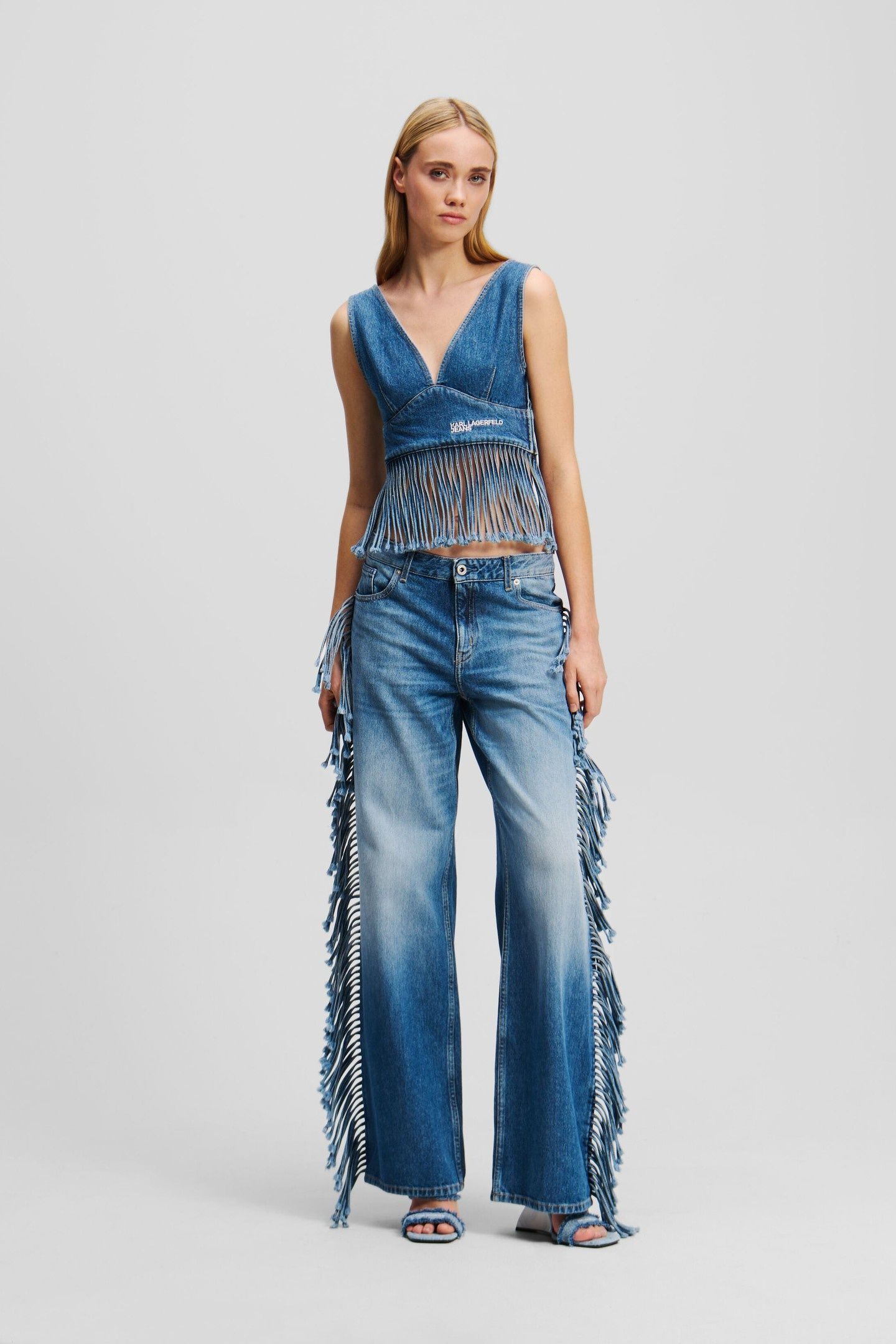 RELAXED FRINGE DENIM STONE WASHED MID BLUE 1