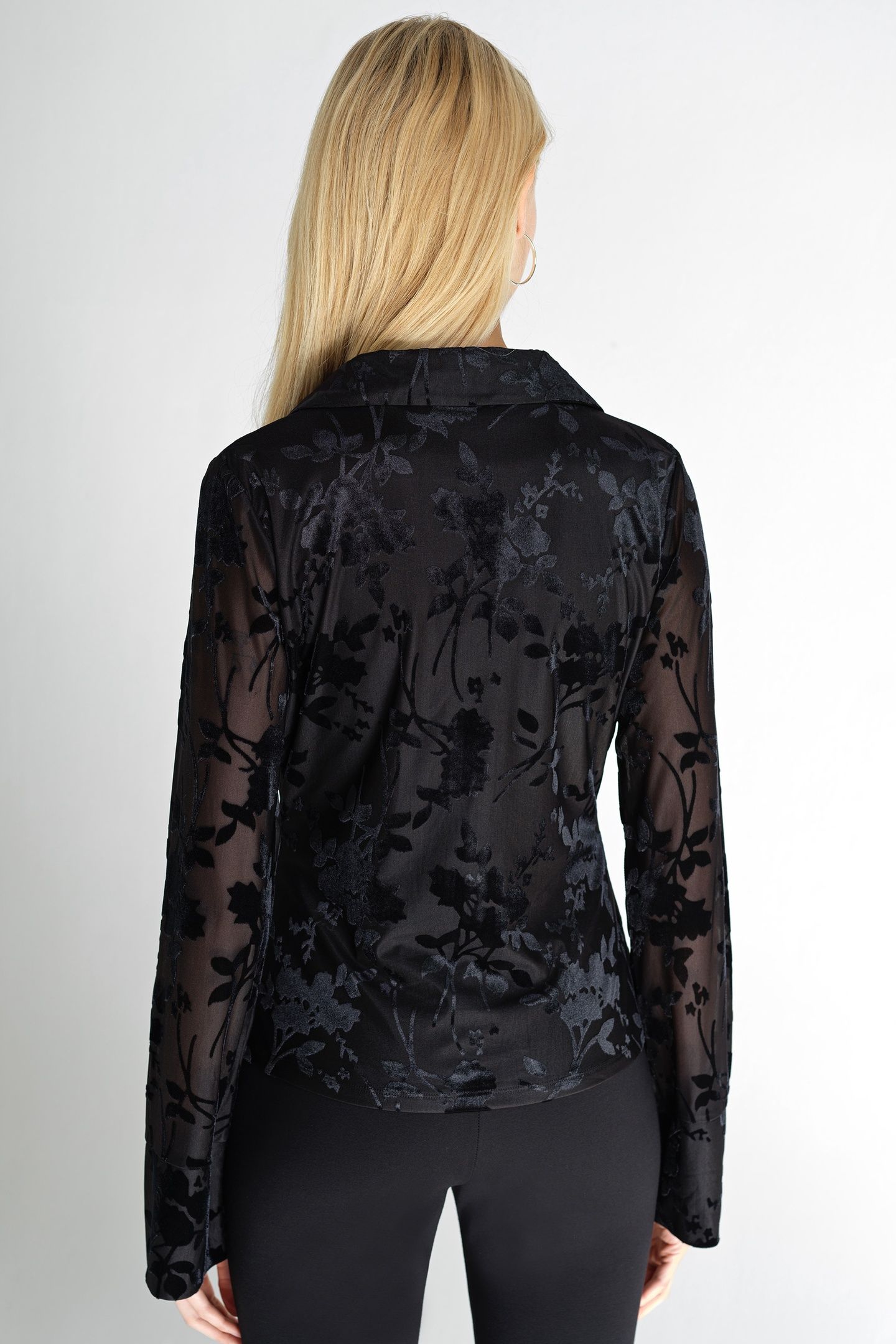 IDINA BURNOUT L/S COLLAR TOP BLACK/BLACK 2