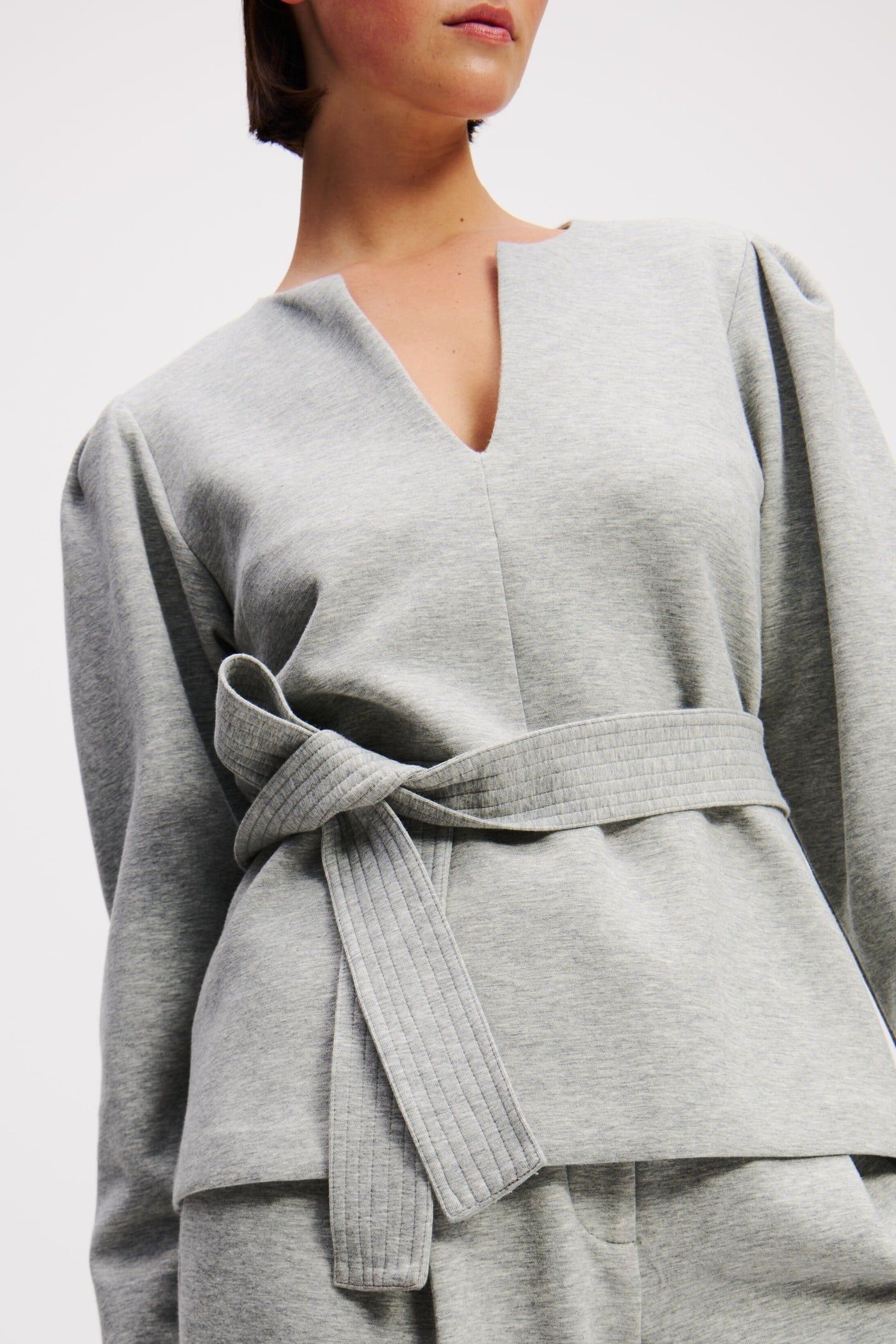 DOUBLE JERSEY VNECK SWEATSHIRT LIGHT GREY MELANGE 5