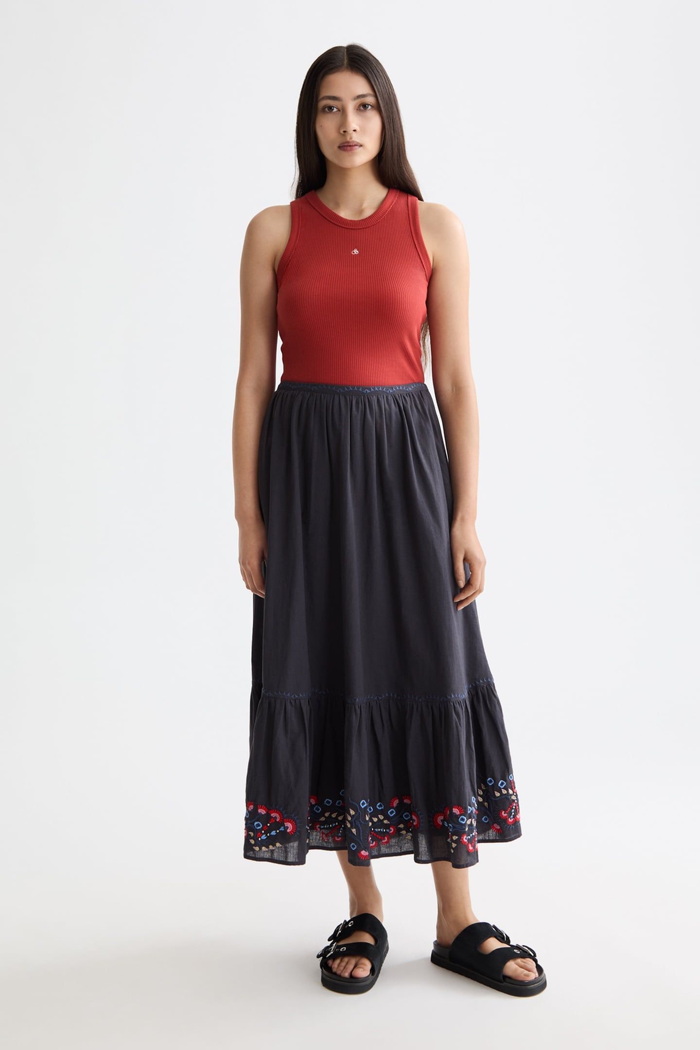 EMBROIDERED MAXI SKIRT CHARCOAL ART 2