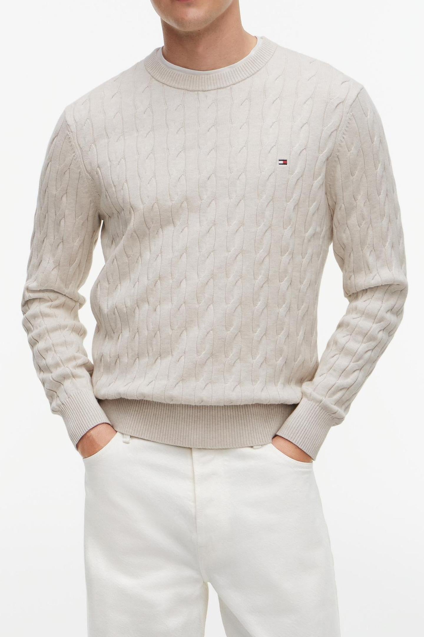 CLASSIC COTTON CABLE SWEATER HEATHERED OATMILK 1