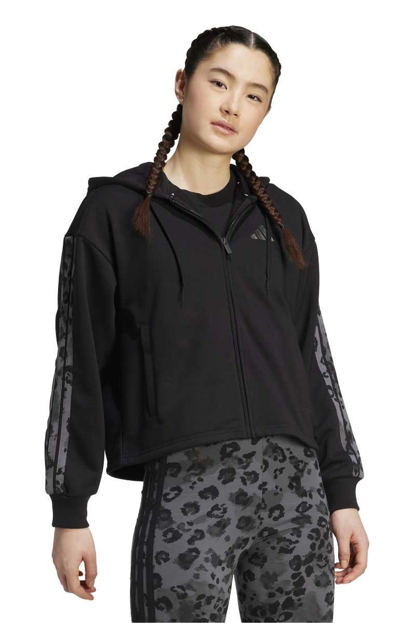 SPORTSWEAR ANIMAL PRINT 3-STRIPES FRENCH TERRY FULL-ZIP HOOD 1