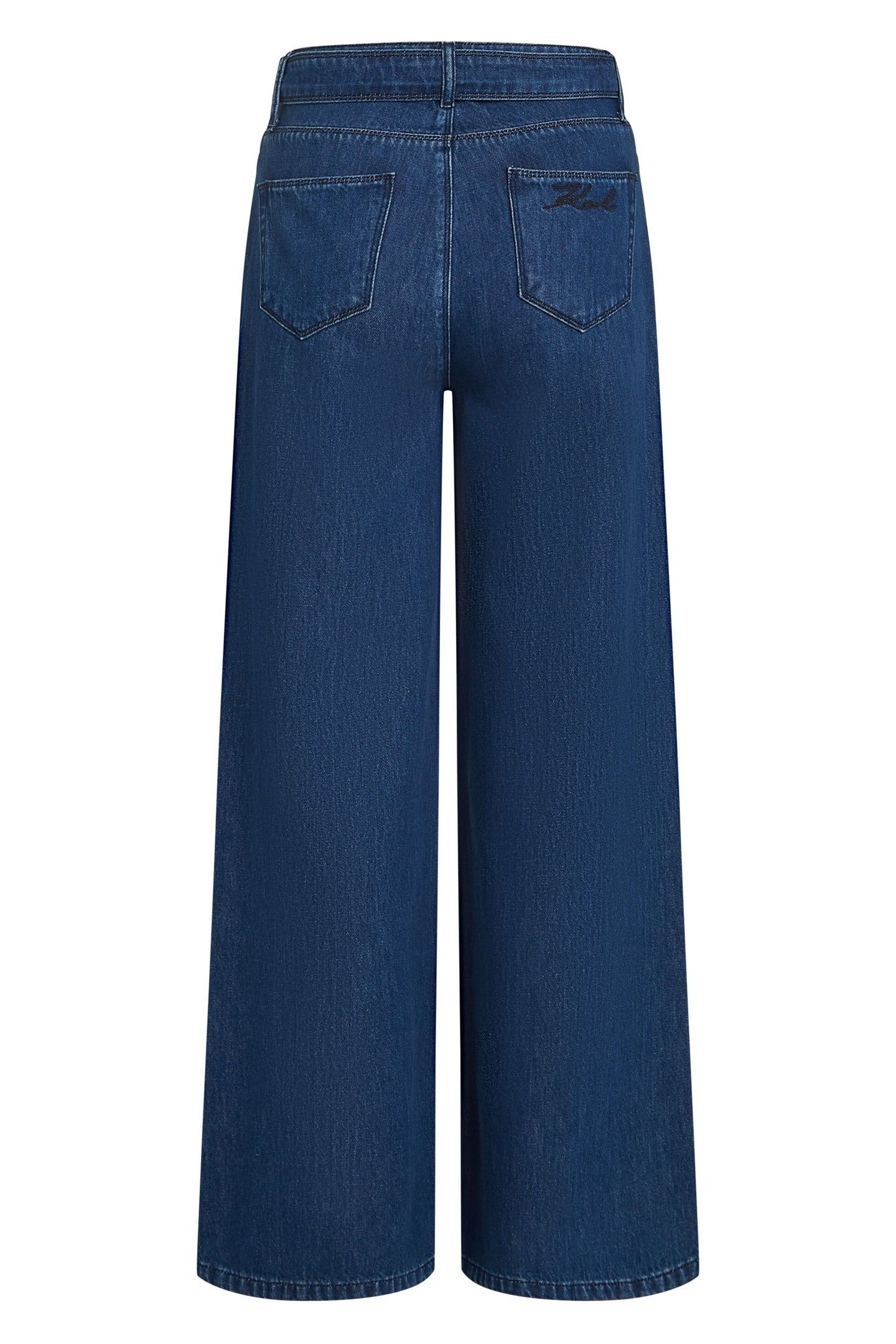 BELTED WIDE LEG DENIM PANTS DARK BLUE 5