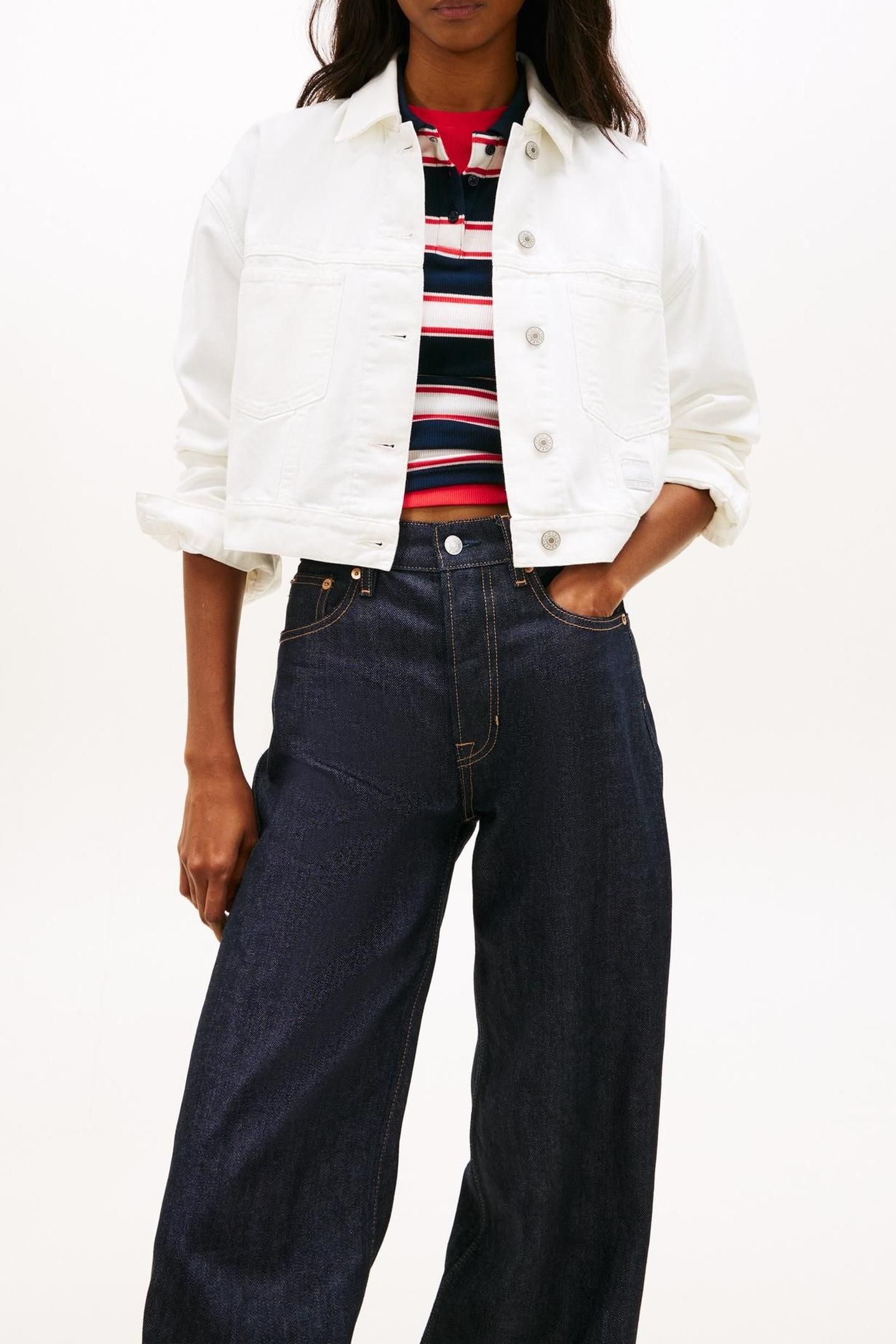 OVERSIZED CROP TRUCKER JACKET DENIM WHITE 1