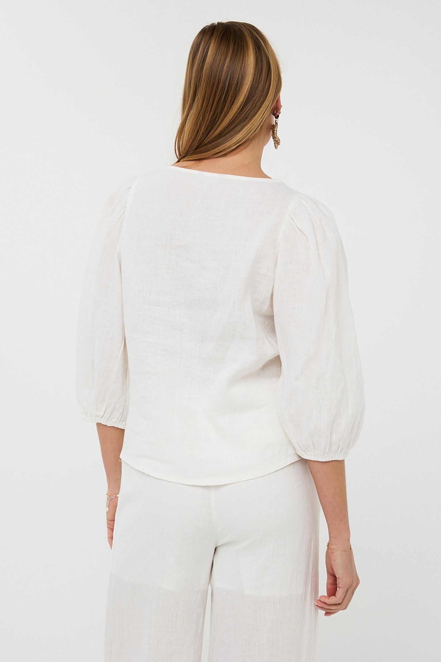 BLOUSE R-NECK LINEN OFF WHITE 4