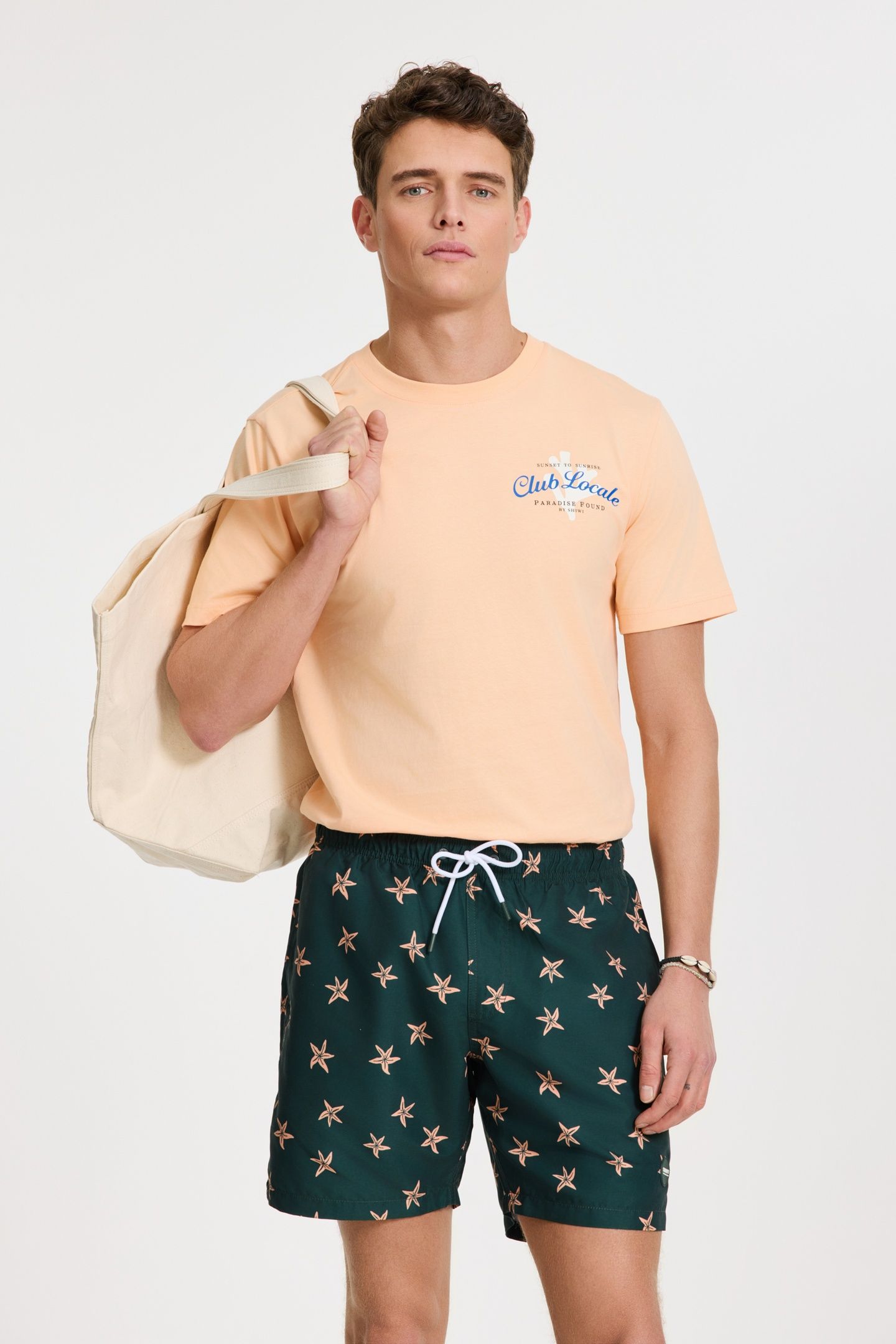 MIKE SWIM SHORTS 7 INCH STARFISHES GREEN LEAF MINI STARFISH 3