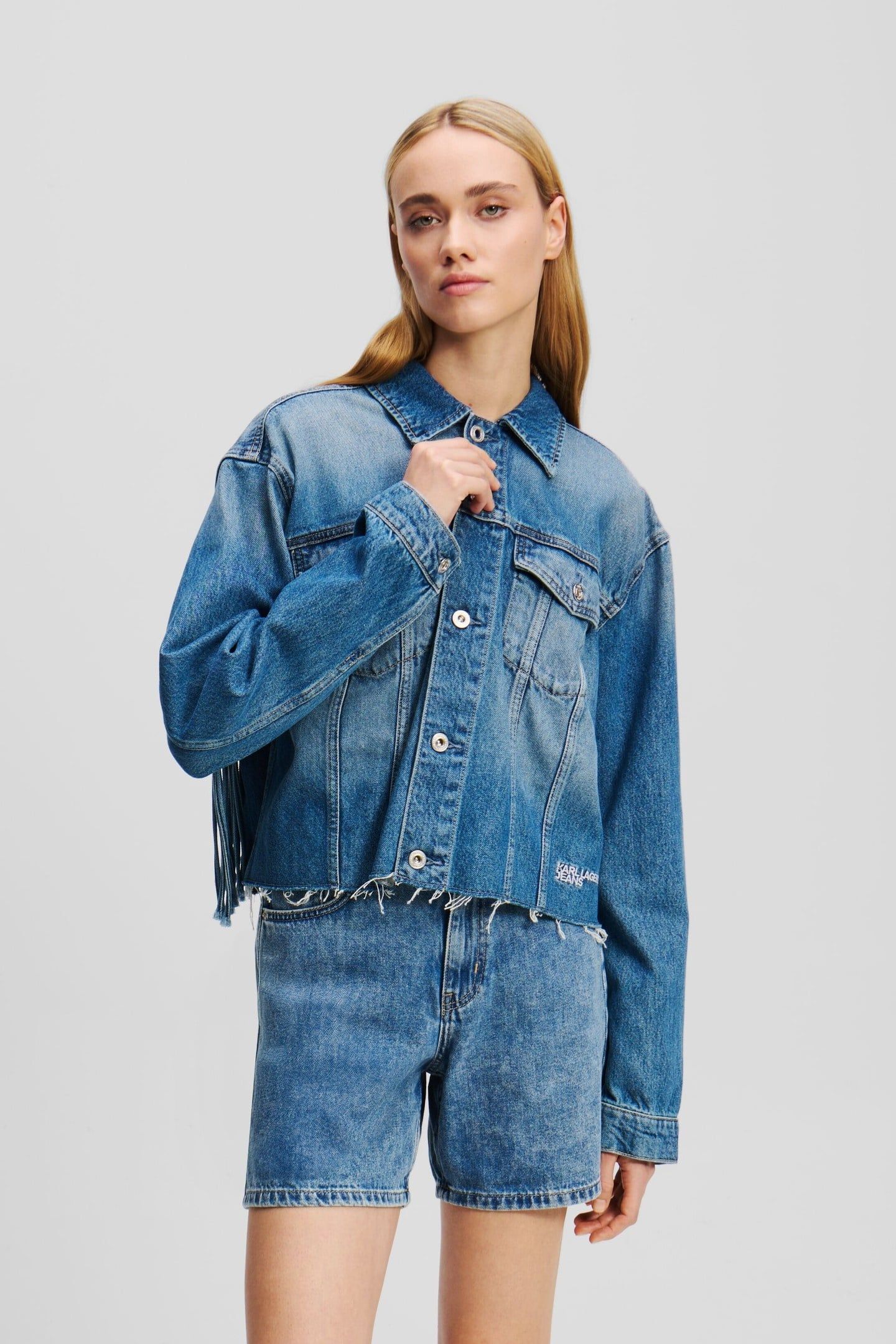 RELAXED FRINGED DENIM JKT STONE WASHED MID BLUE 1