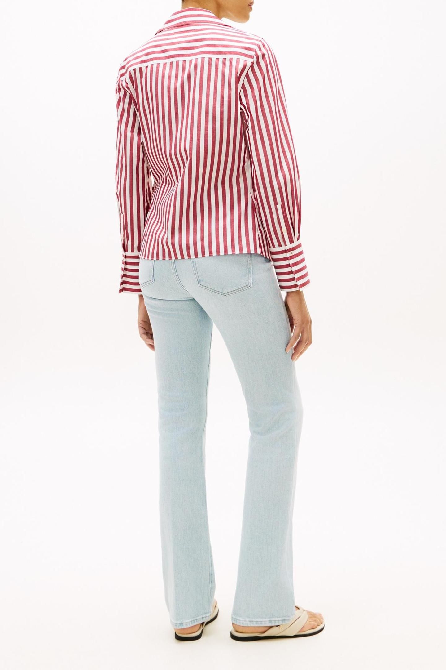 POPLIN KNOT BLOUSE WIDE BANKER STP ECRU LIBERTY RED 3