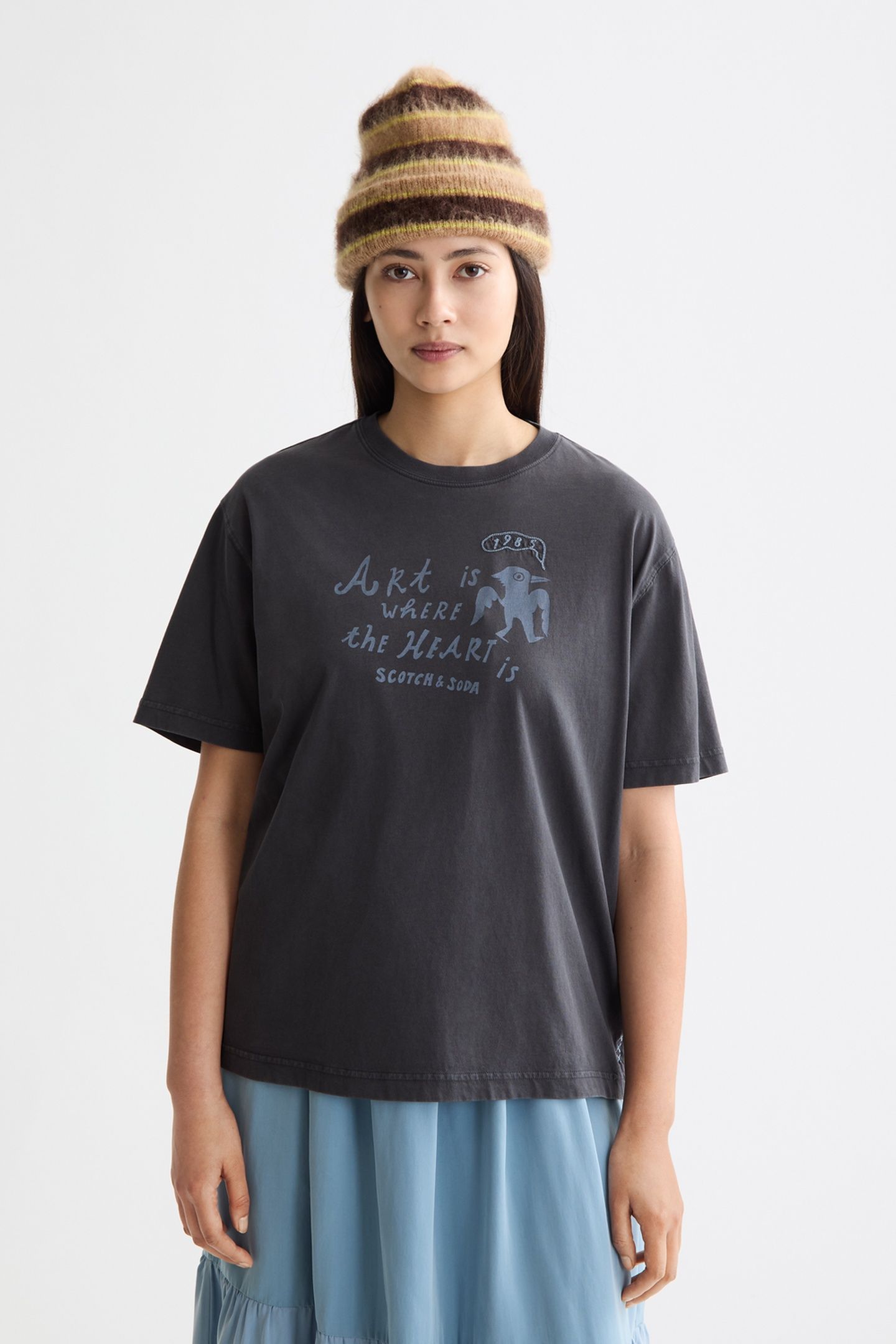 WASHED LOOSE FIT T-SHIRT WITH FRONT ARTWORK CHARCOAL ART 2