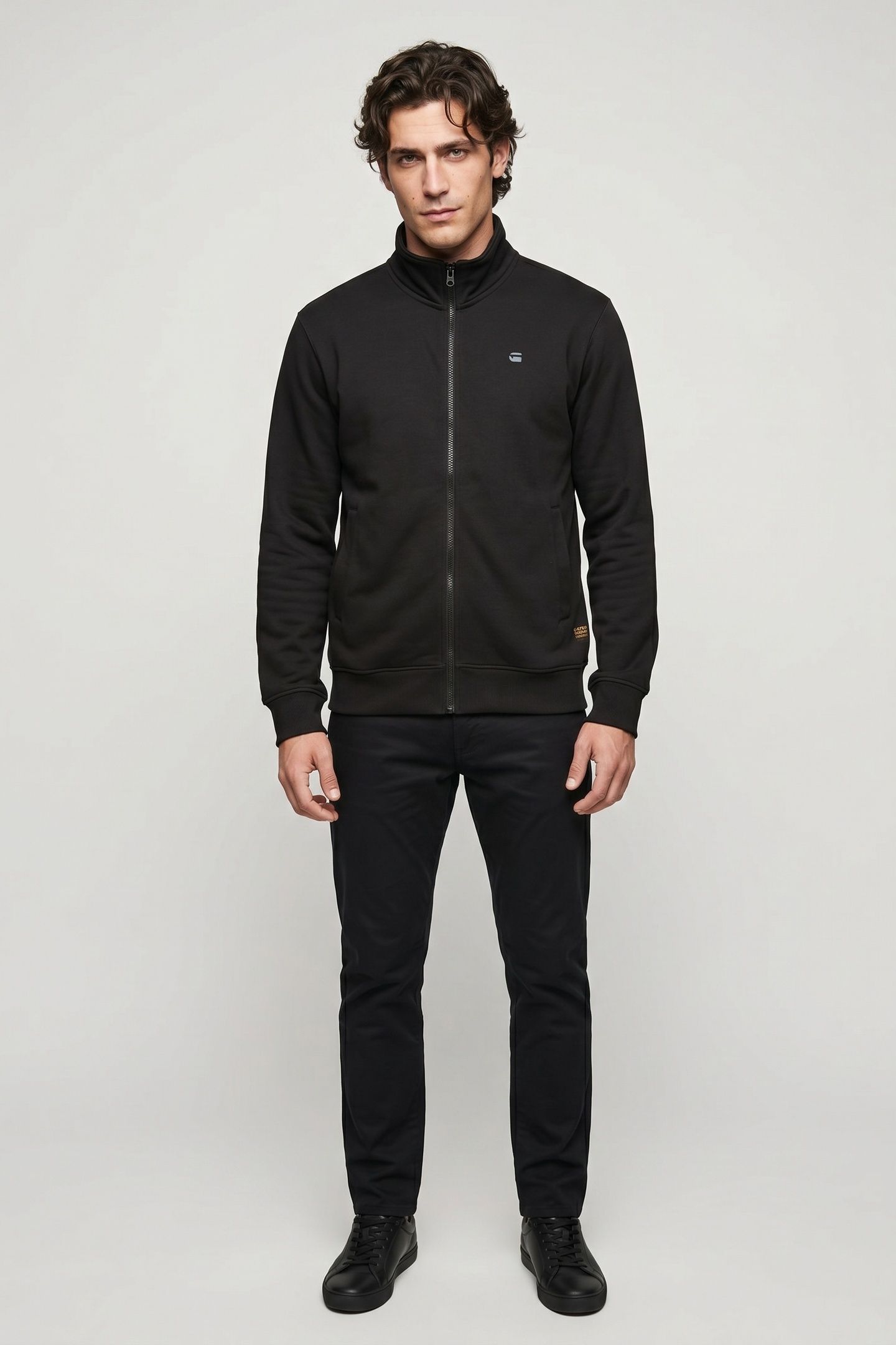 ZIP STAND UP COLLAR SWEAT L\S DK BLACK 1