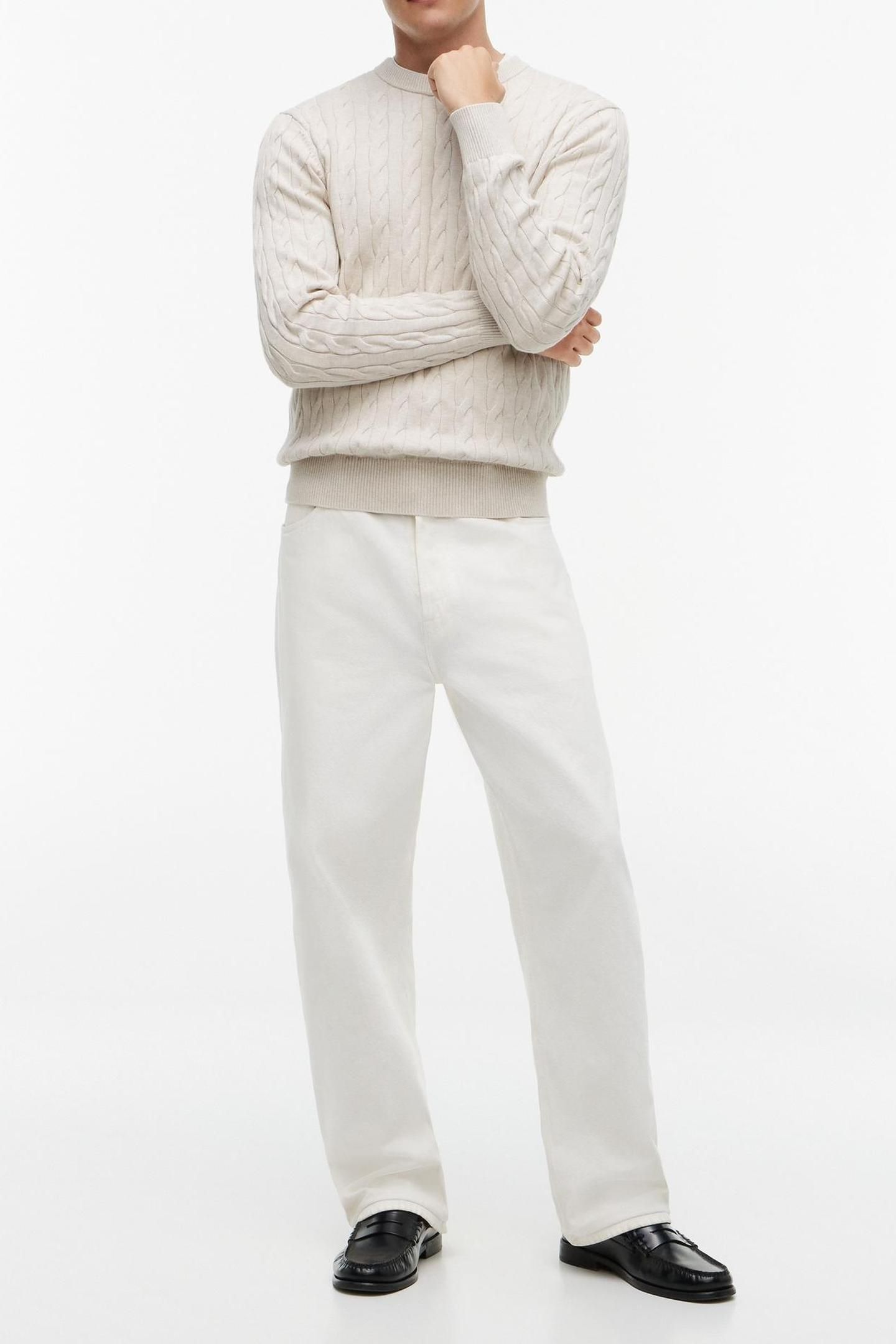 CLASSIC COTTON CABLE SWEATER HEATHERED OATMILK 3