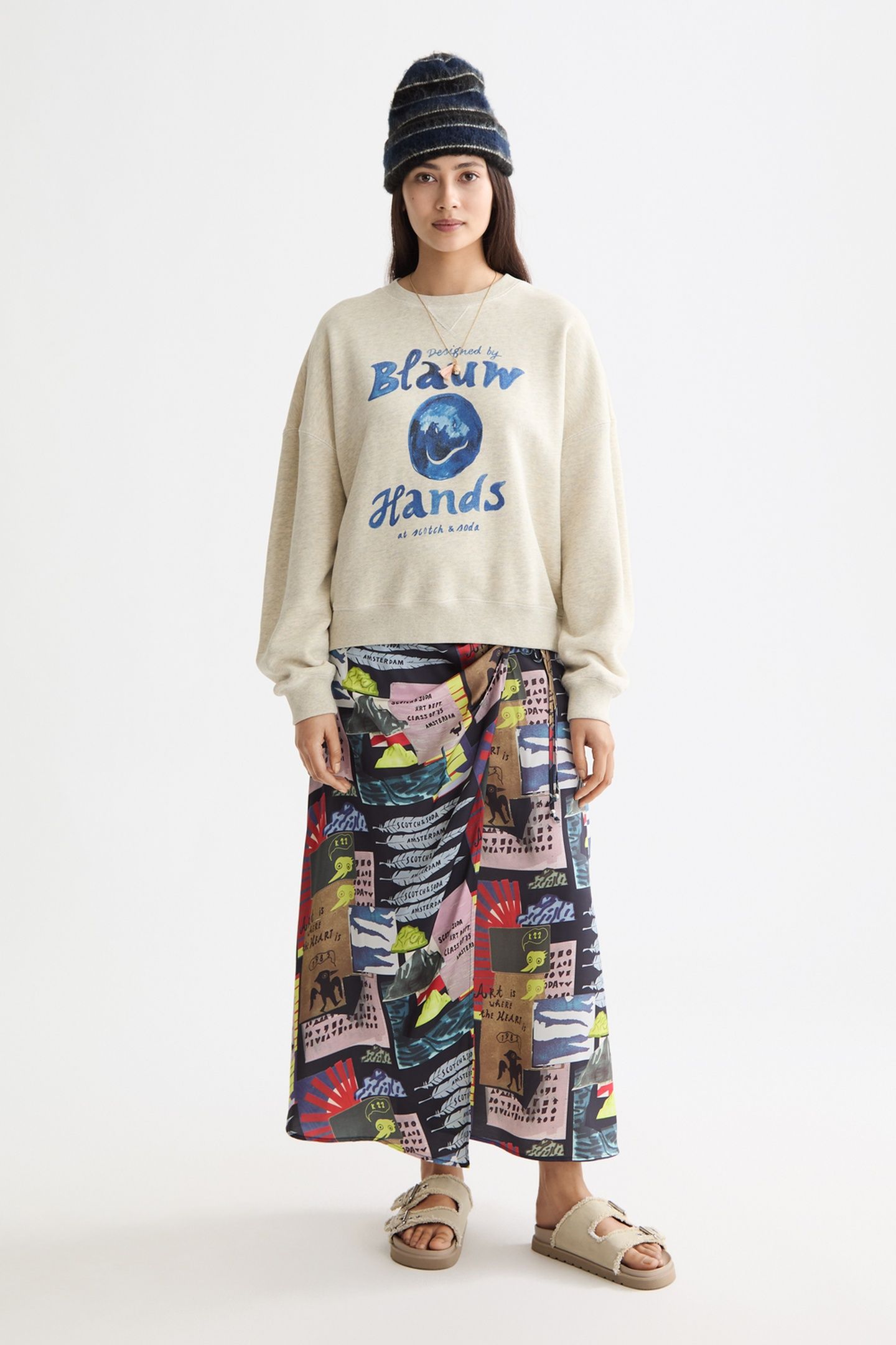 WASHED OVERSIZED FIT SWEATSHIRT WITH GRAPHIC ECRU MELANGE 2