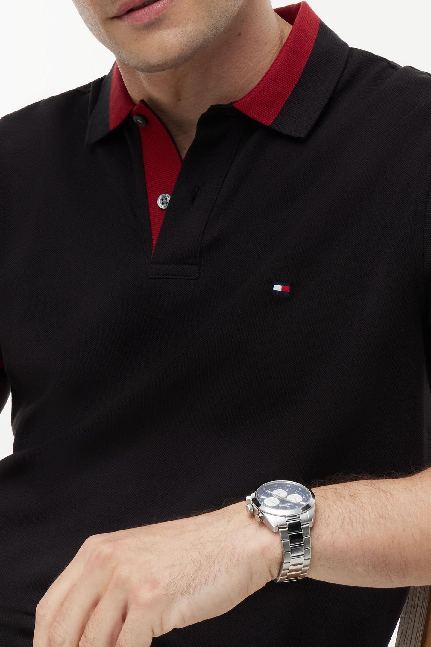CONTRAST COLLAR BLOCK POLO BLACK 5