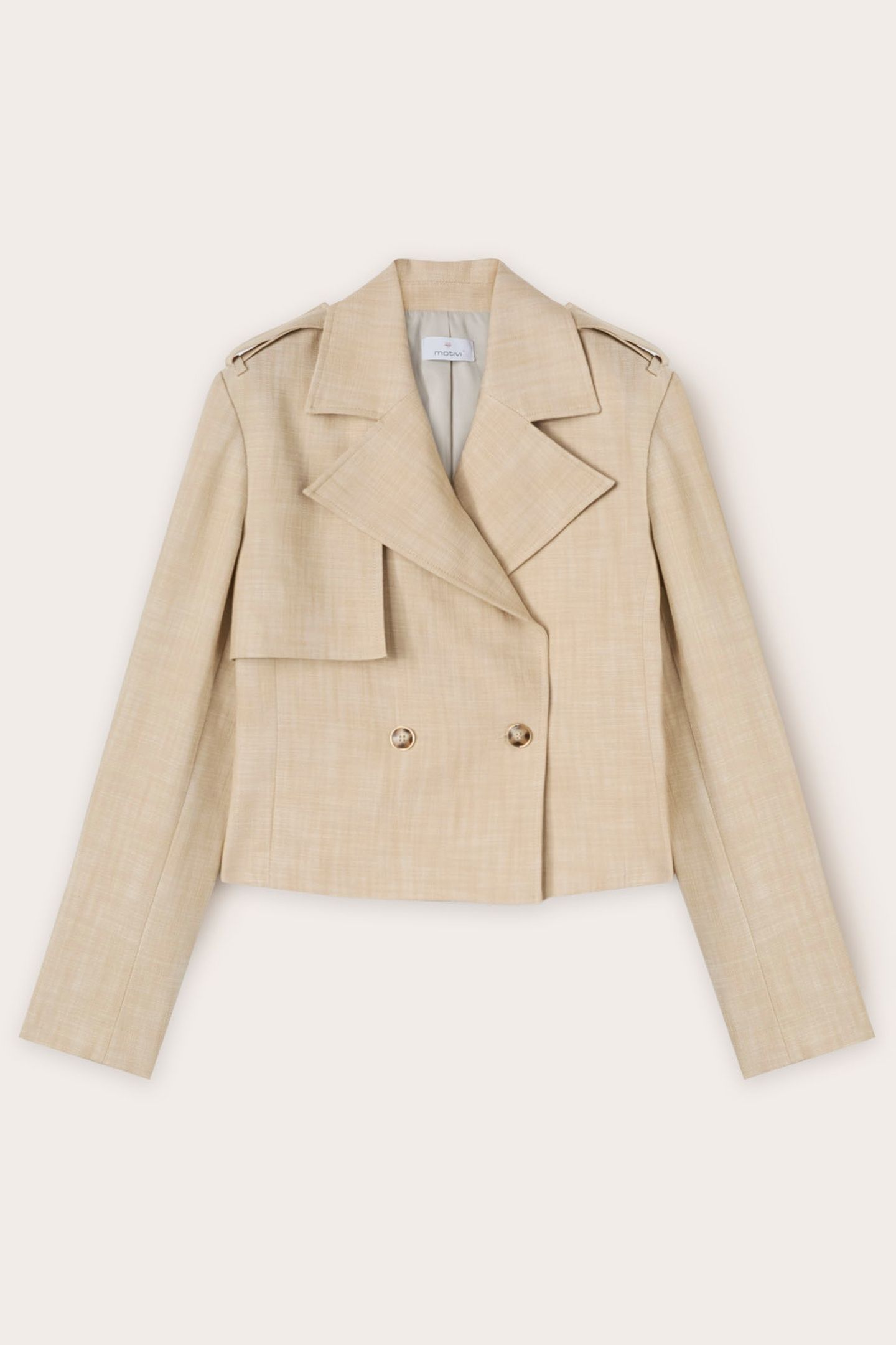 POLYVISCOSE DOUBLE-BREASTED SHORT JACKET BEIGE 4