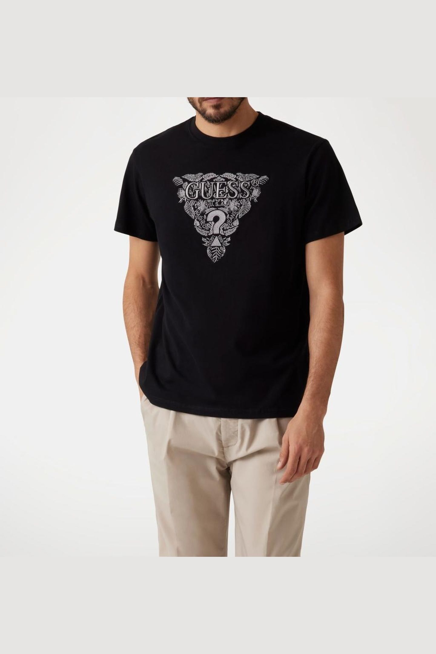 GUESS ECO SS CN FLOWER EMBRO T JET BLACK A996 2