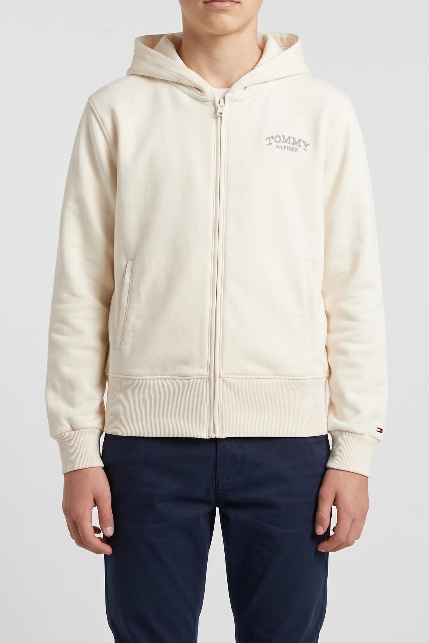 GIRLS HIGH RIB HEM ZIP THROUGH HOODIE ANCIENT WHITE 1
