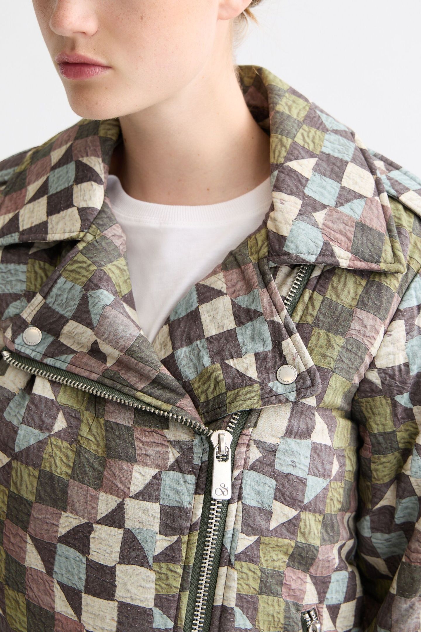 QUILTED BIKER JACKET MOUNTAINS PATCHWORK 6