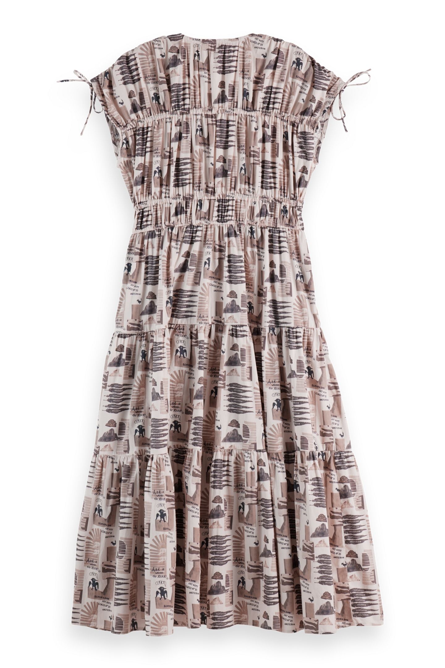 GATHERED MIDI DRESS WITH TIED DETAILS ART DEPT COLLAGE GREY 4