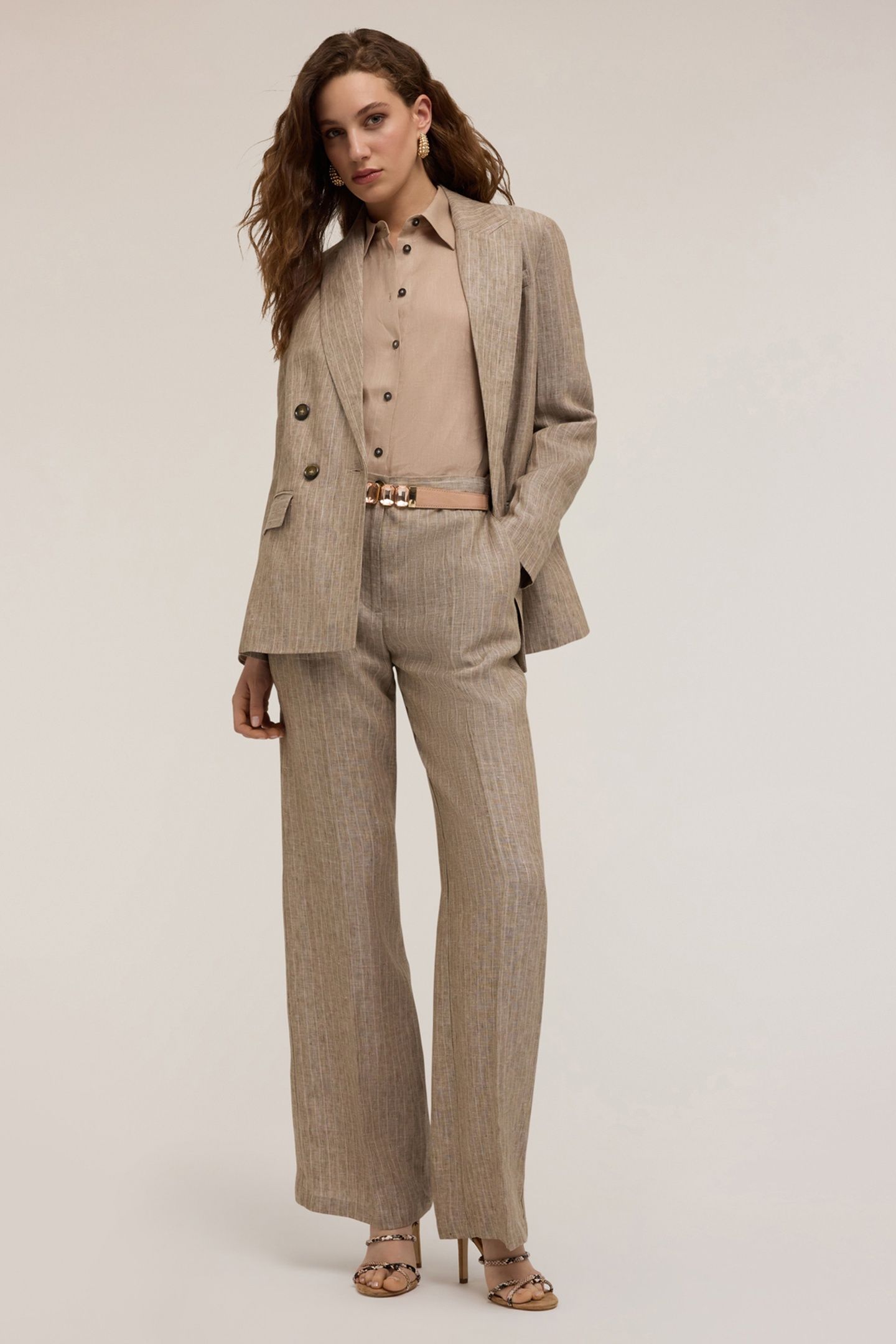LINEN PINSTRIPED DOUBLE-BREASTED BLAZER BEIGE 3