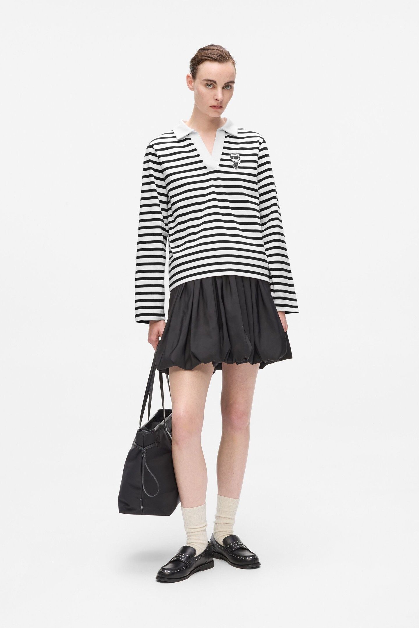 IKON SKETCH STRIPE LONGSLEEVE POLO BLACK-CANNOLI CREAM 2