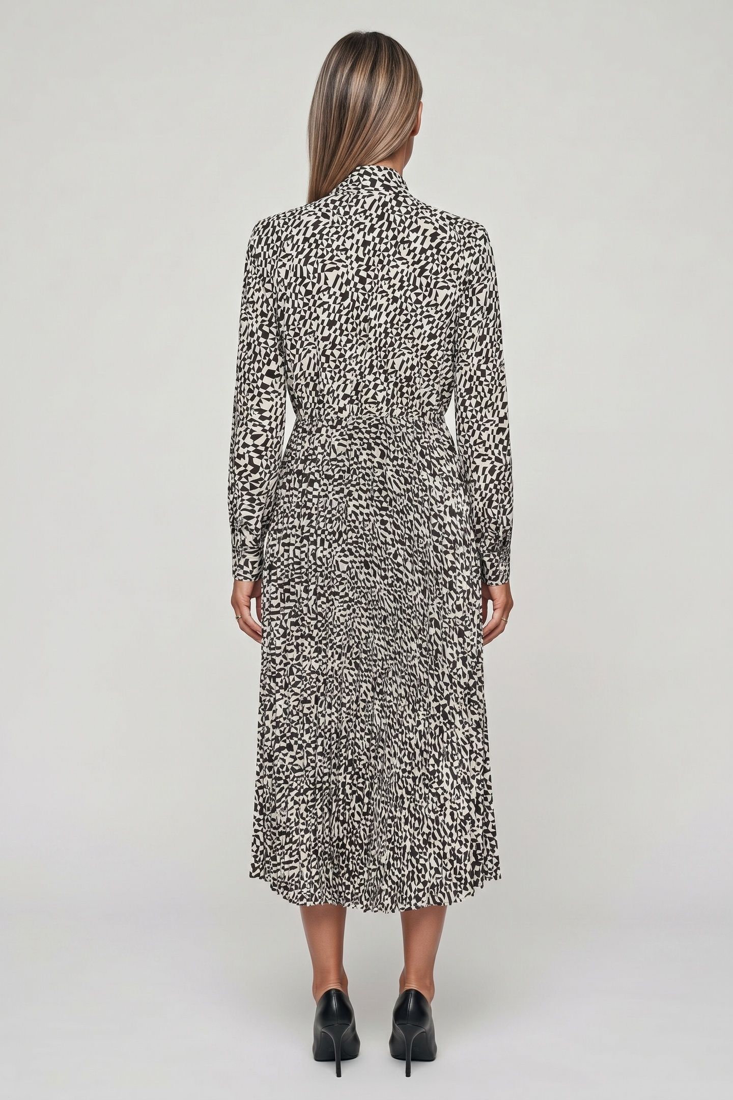PLEATED SHIRT DRESS BLK-PRISTINE MINI GEO 2