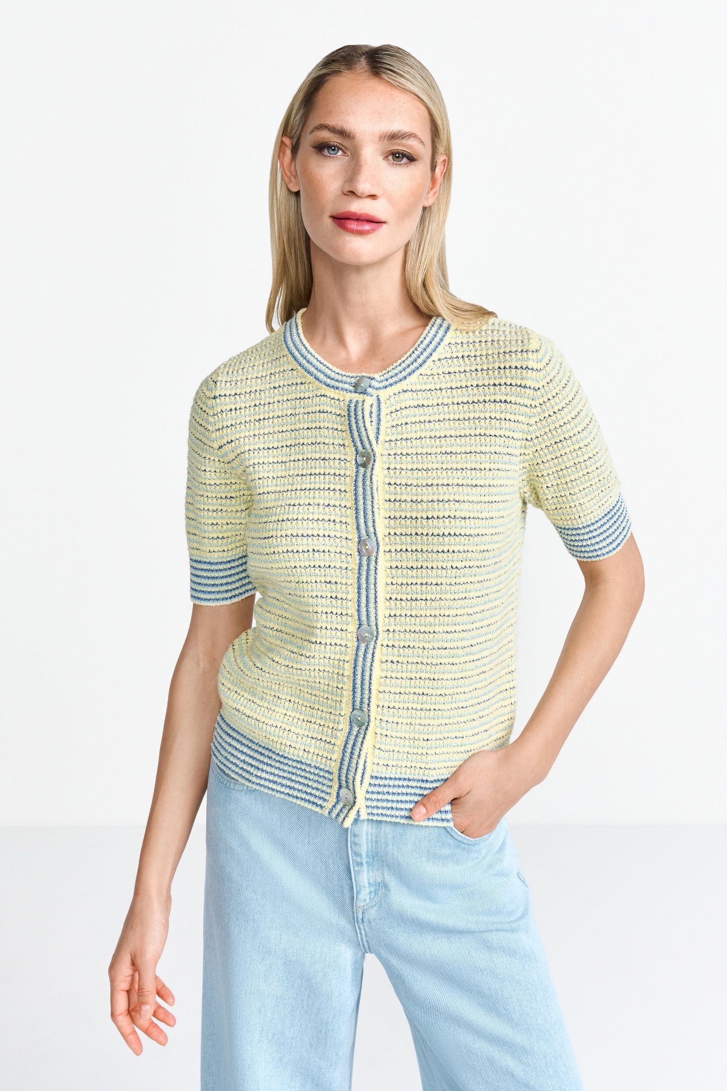 STRIPED TOWELLING CARDIGAN LIGHT VANILLA 2