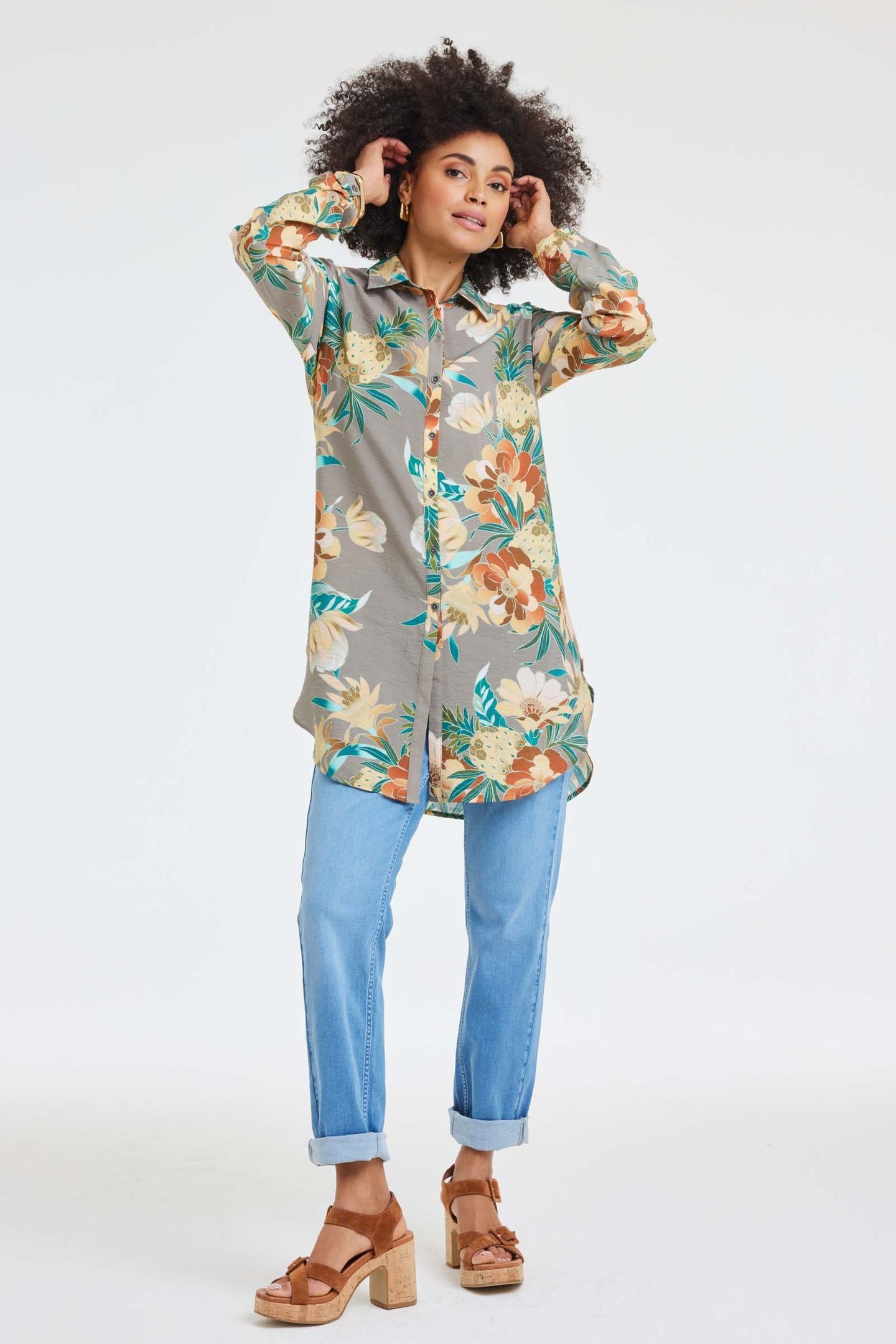 TUNIC JOLIE TAUPE RISING SUN PRINT 2