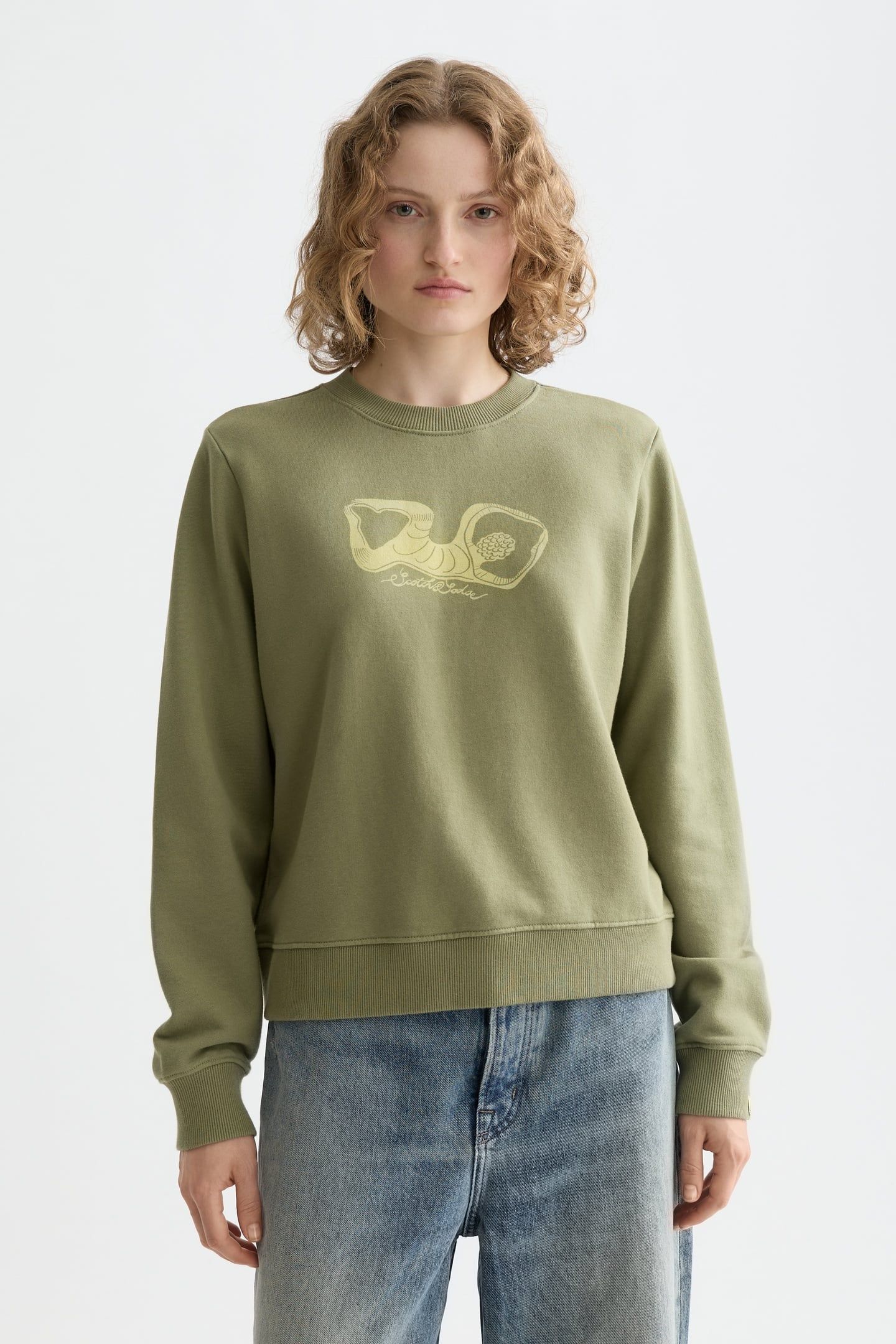 REGULAR FIT CHEST ARTWORK SWEATER OIL GREEN 1