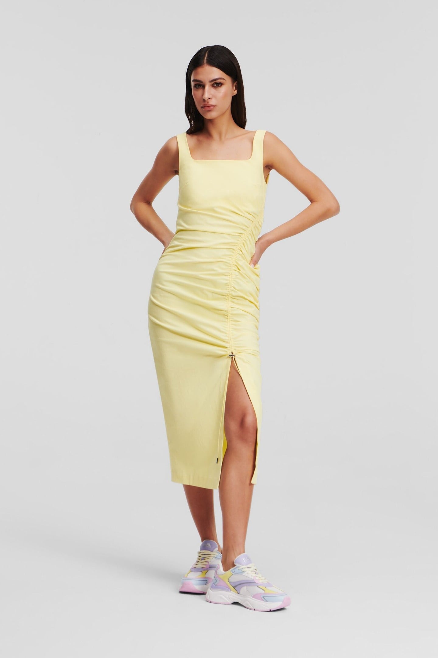 GATHERED STRETCH DRESS ELFIN YELLOW 1