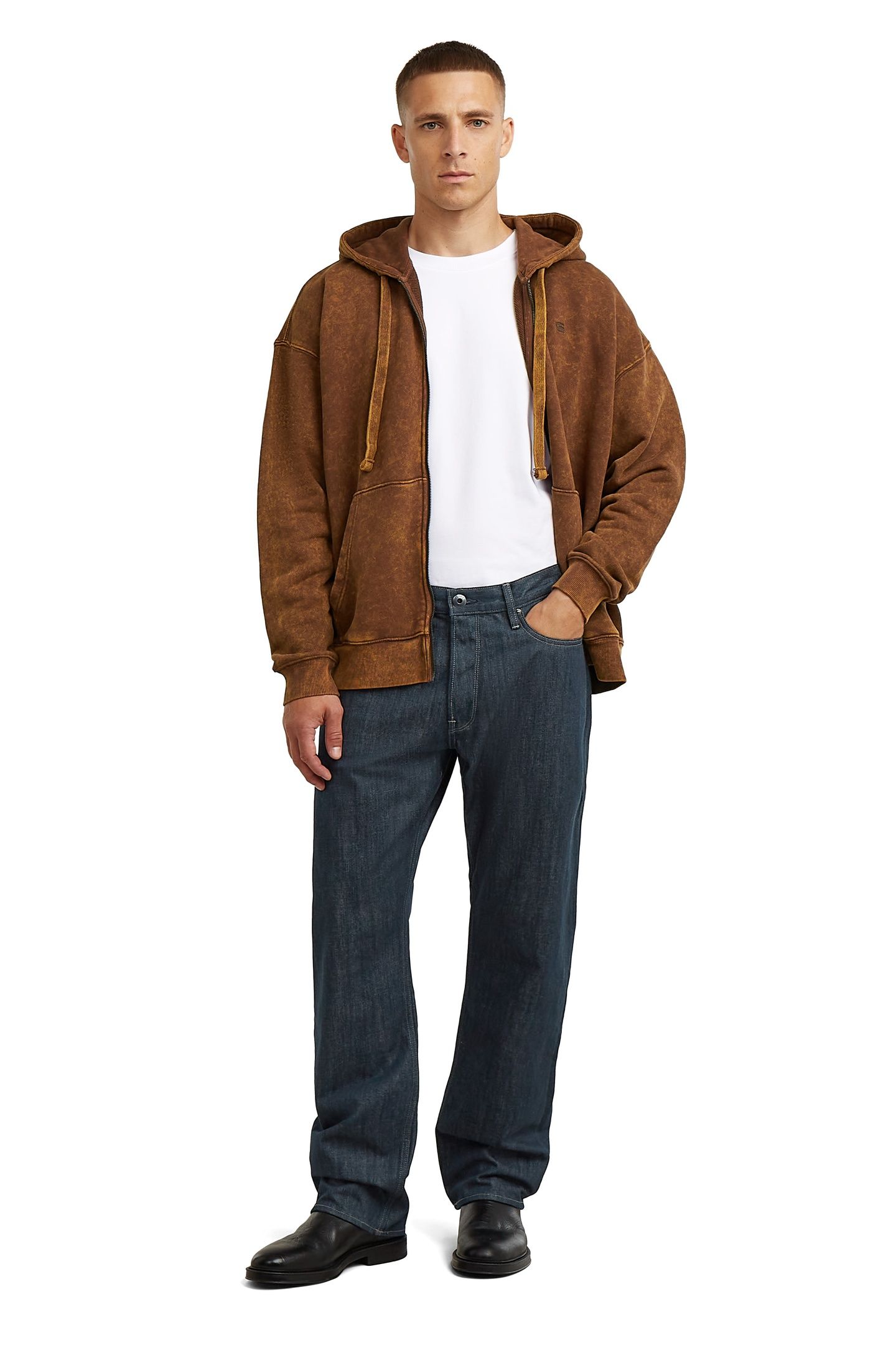 WASHED LOOSE FULL ZIP HOODED SWEATER POTTING SOIL SMOKEY 4