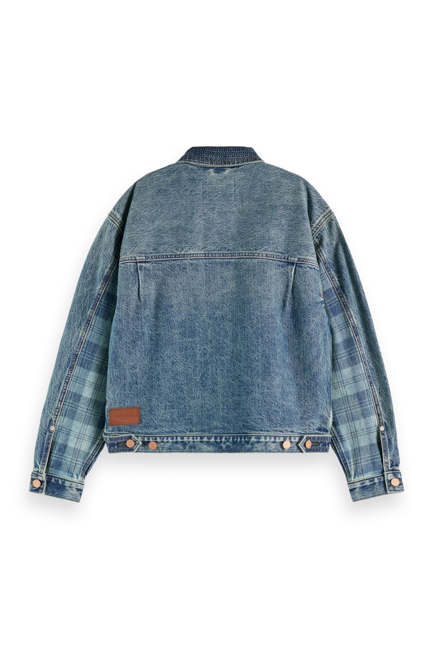 CUSTOMISED DENIM JACKET IN MIXED FABRIC - OUTDOOR BLUE OUTDO 5