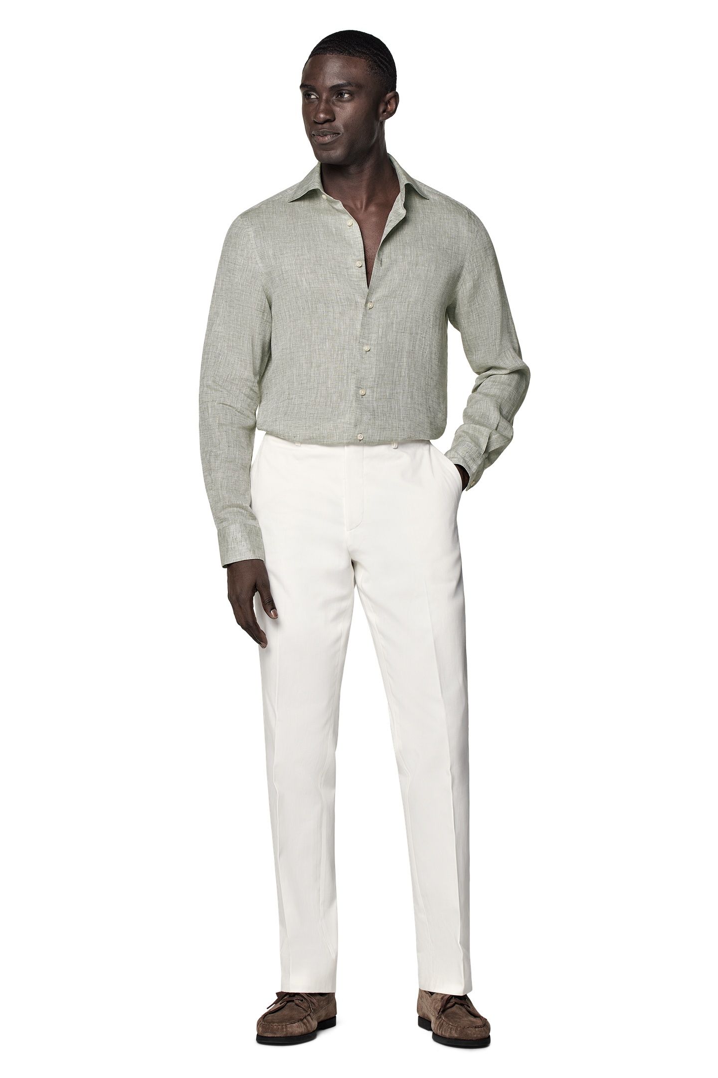 PURE LINEN OLIVE CASUAL SHIRTS LIGHT GREEN 1