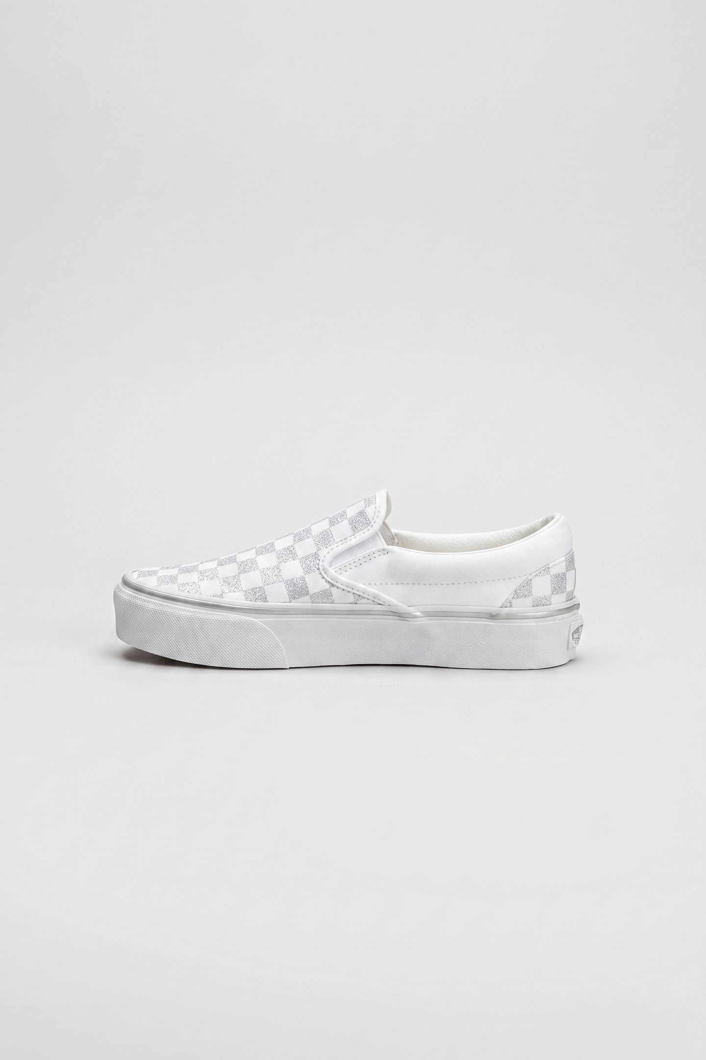 UNISEX CLASSIC SLIP-ON PLATFORM METALLIC CHECKRBRD SILVER 2