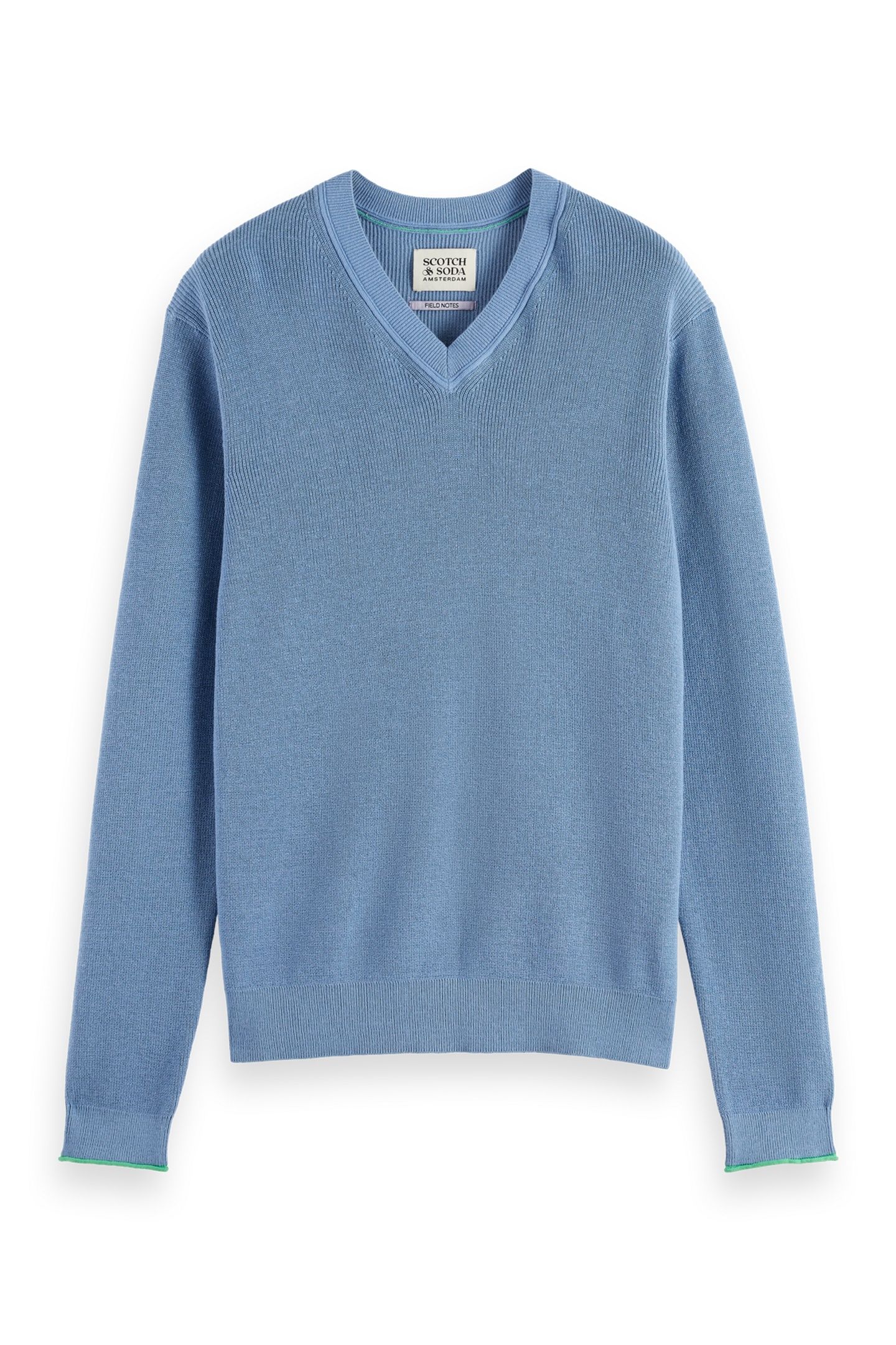 REGULAR-FIT COTTON LINEN V-NECK FADED DENIM 1