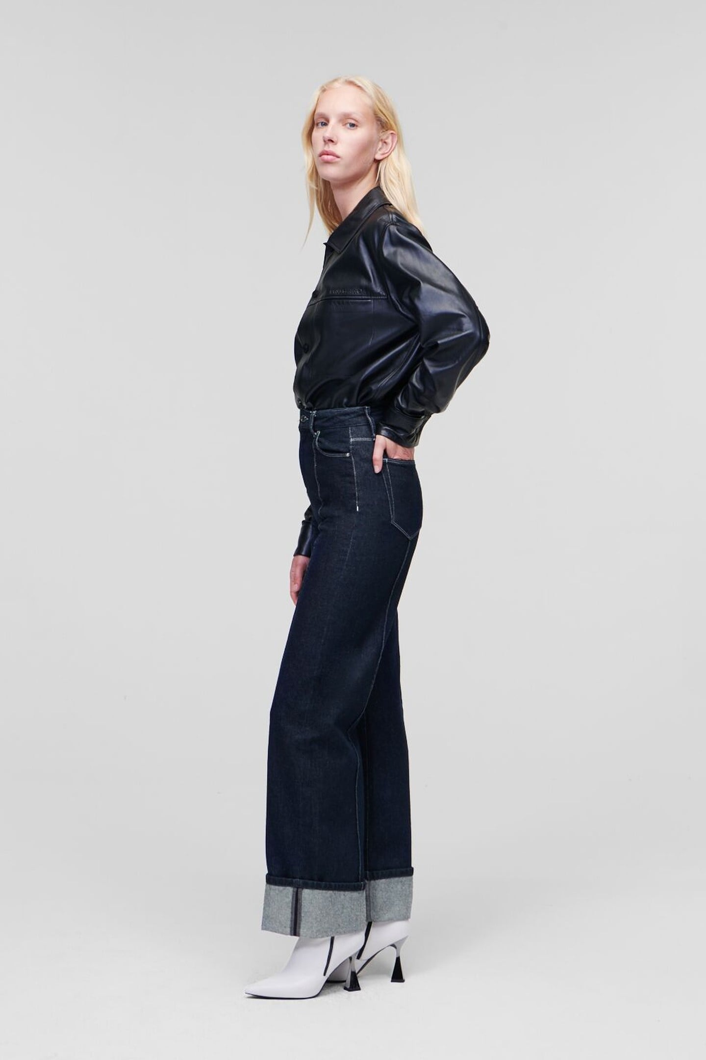 WIDE LEG DENIM W/ PIN-TUCK DARK GREY 7