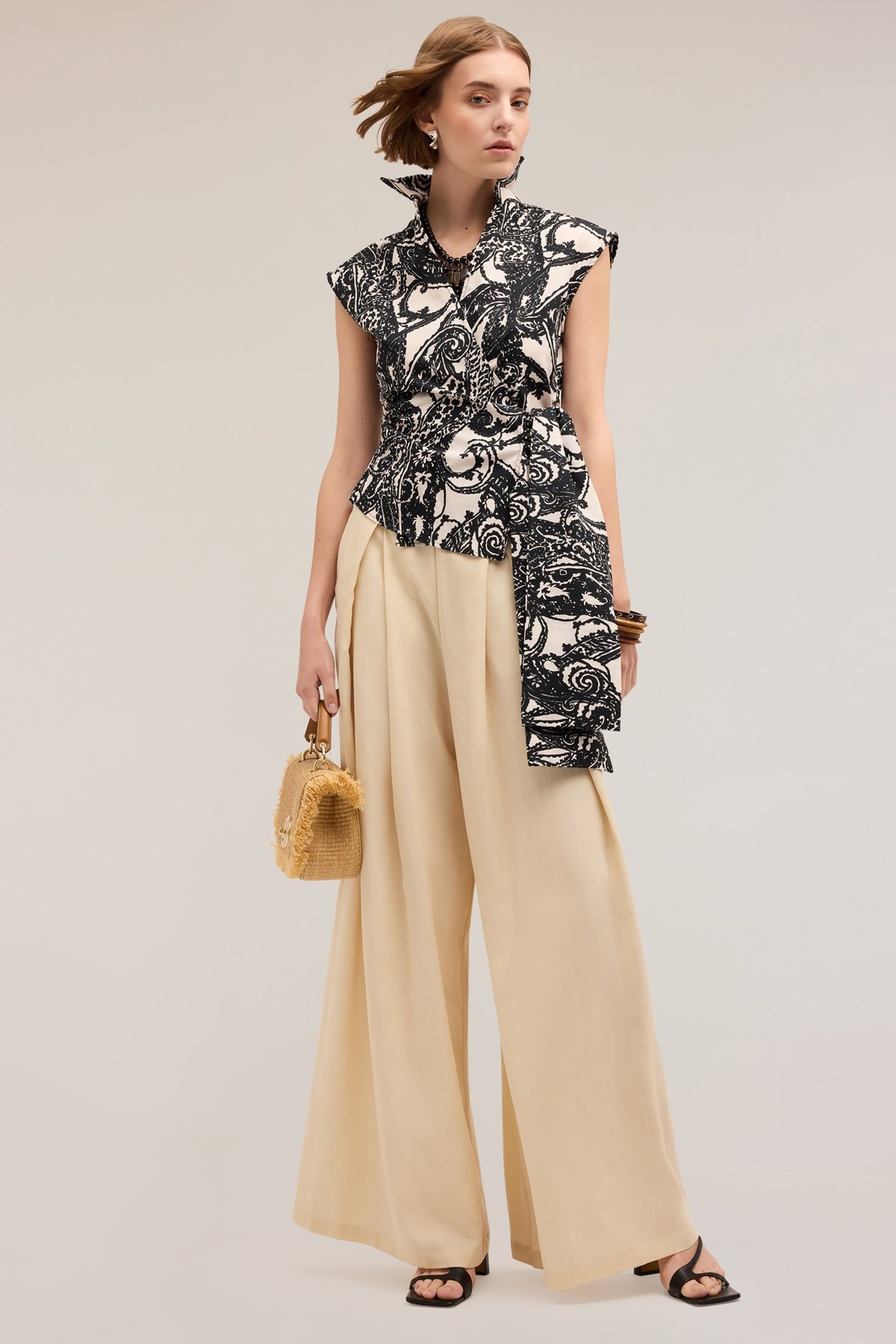 LINEN BLEND TROUSERS WITH SPLIT PLEATS BEIGE 3