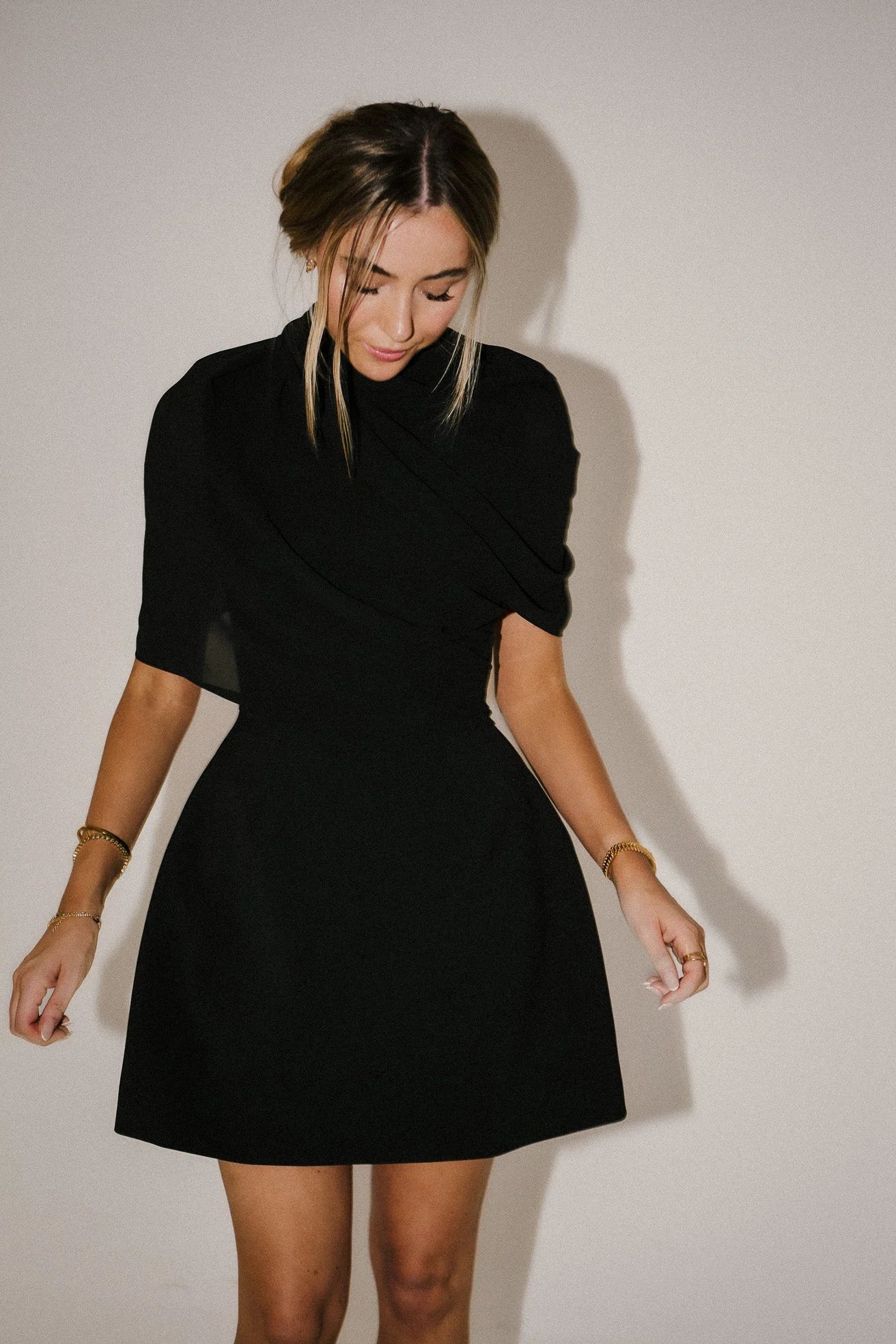 GATHERED MINI DRESS BLACK 2