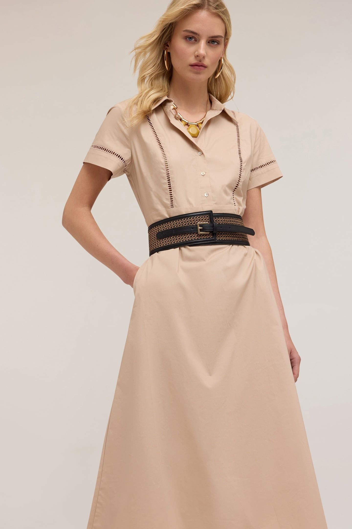 CHEMISIER DRESS WITH OPENWORK BEIGE 3