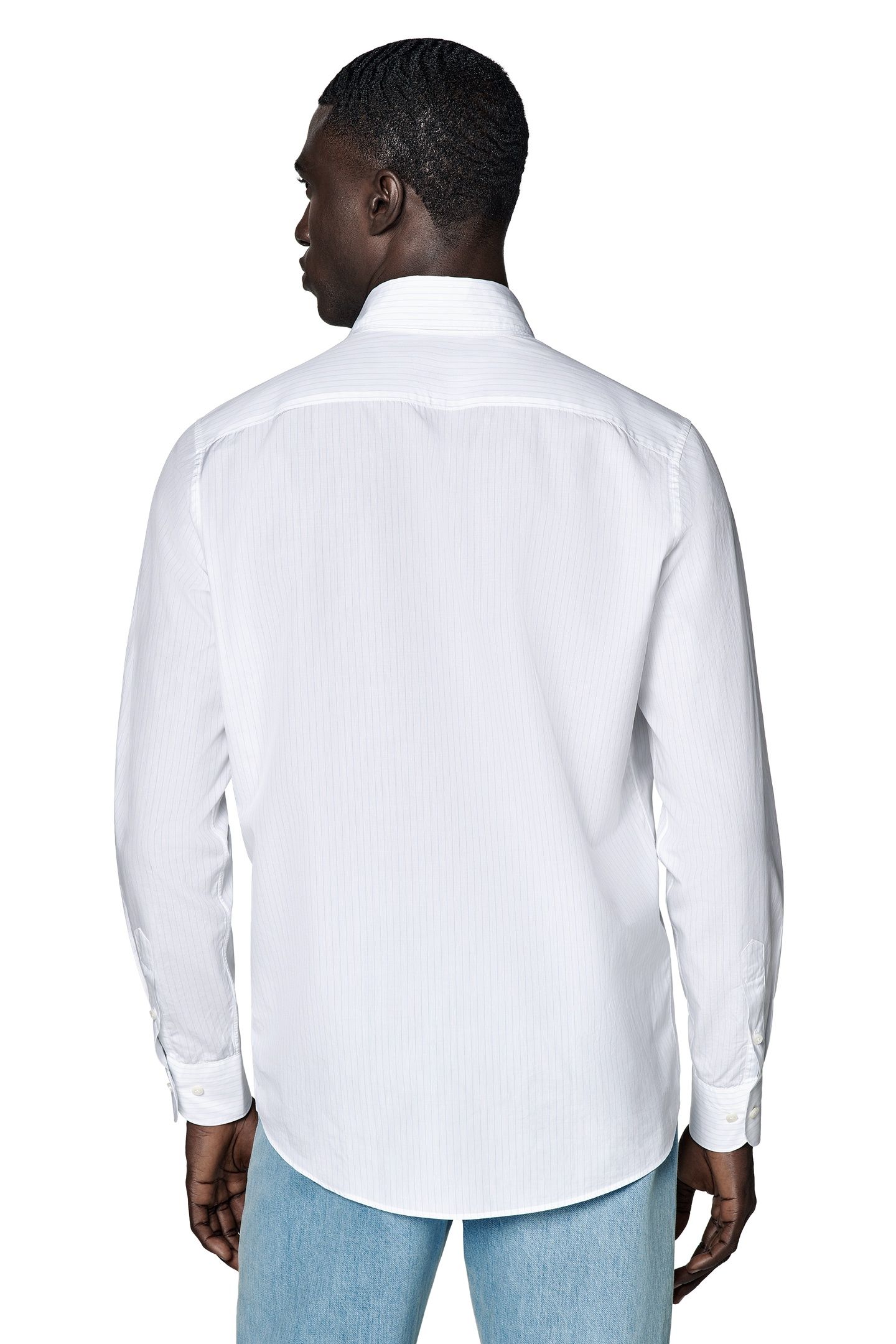 L. BLUE STRIPE POPLIN CASUAL SHIRTS WHITE 4