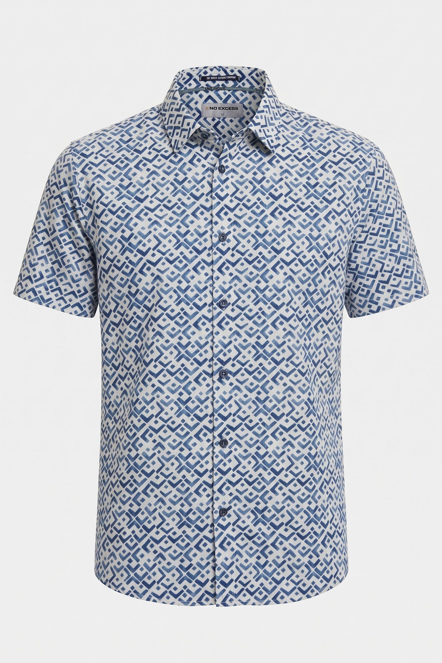 SHIRT SHORT SLEEVE SLUB ALLOVER PRINTED INDIGO BLUE 4