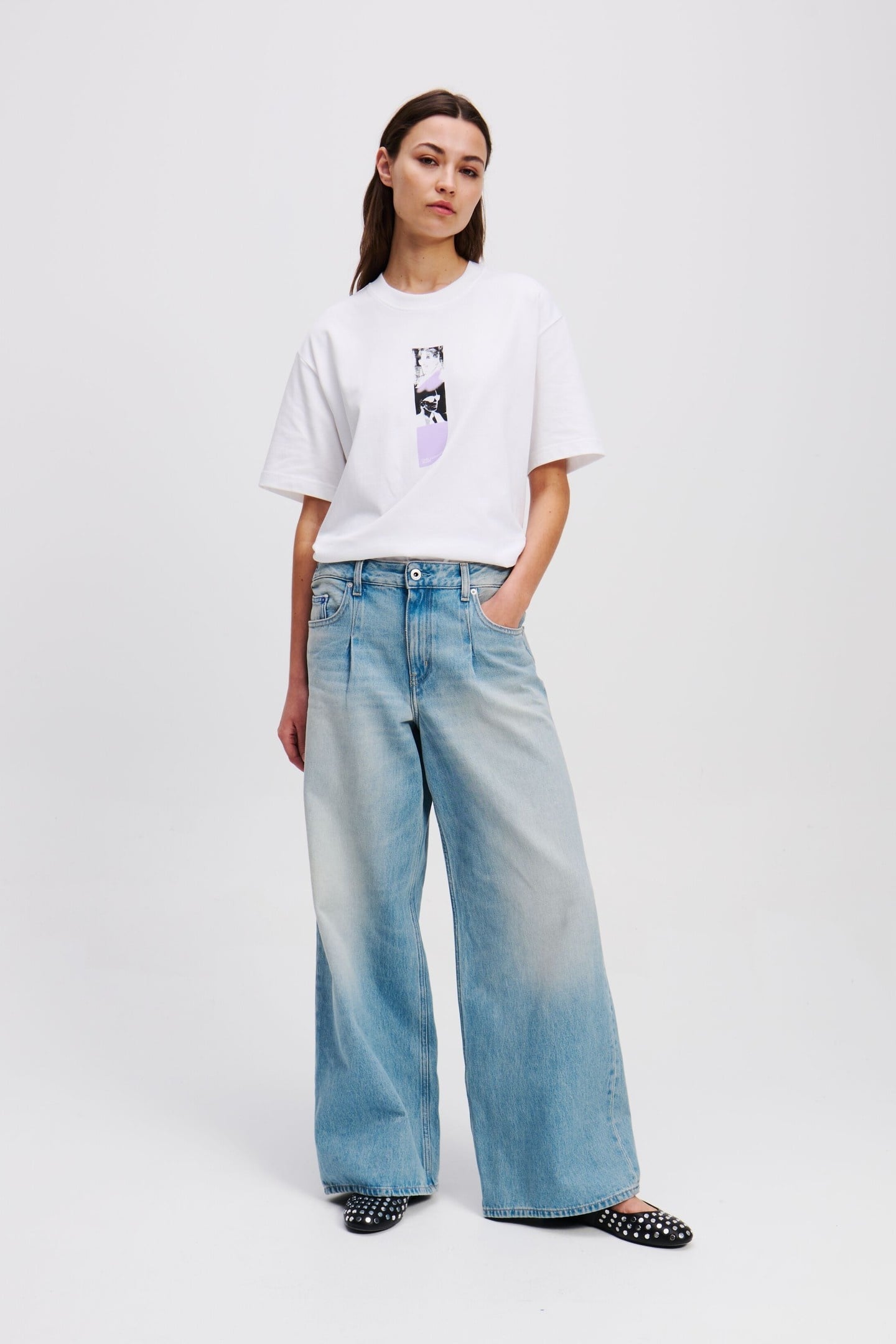 WIDE LEG PLEATED DENIM SUN FADED BLUE 1