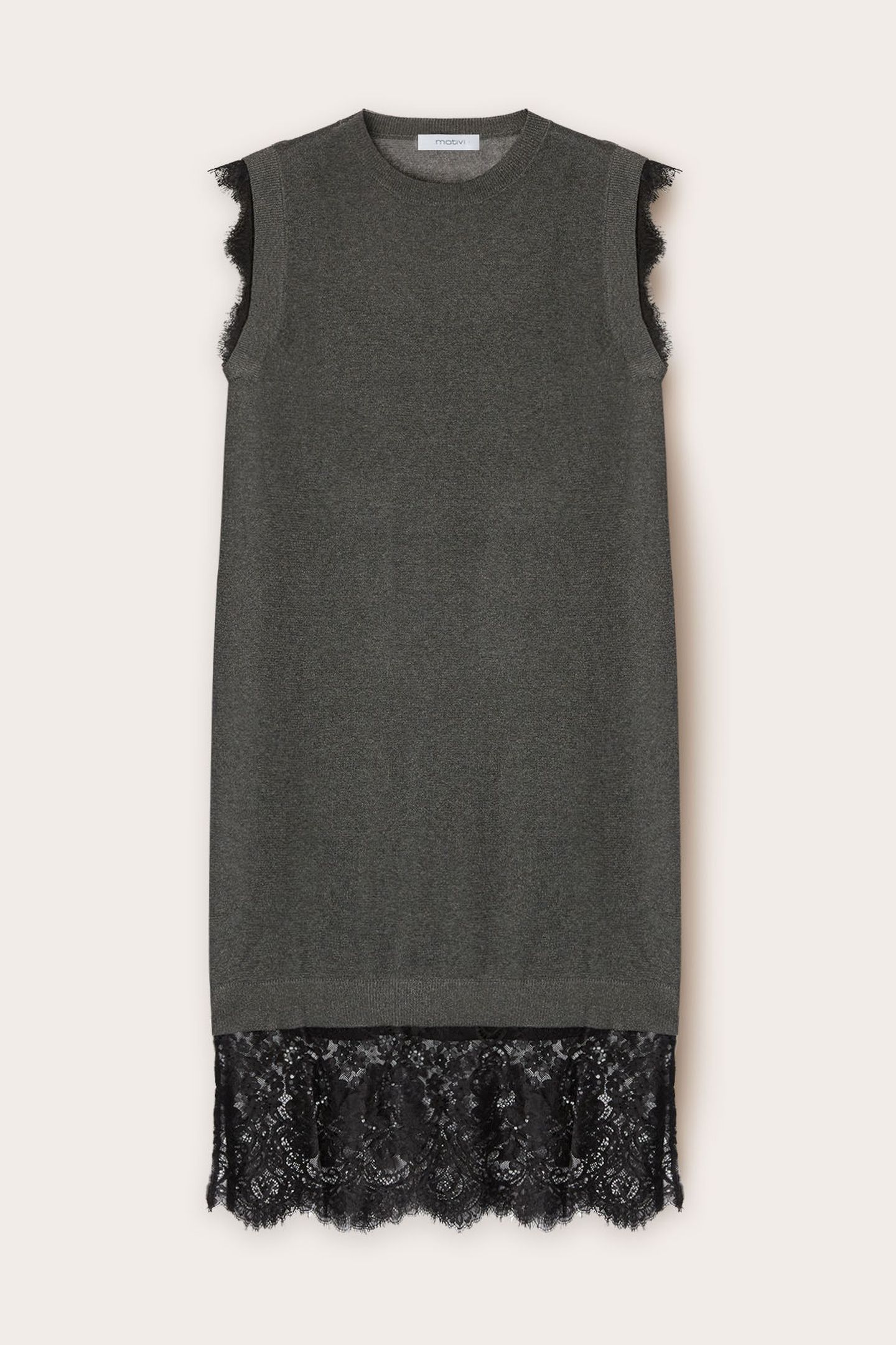 KNIT DRESS WITH LACE TRIMS GREY 4