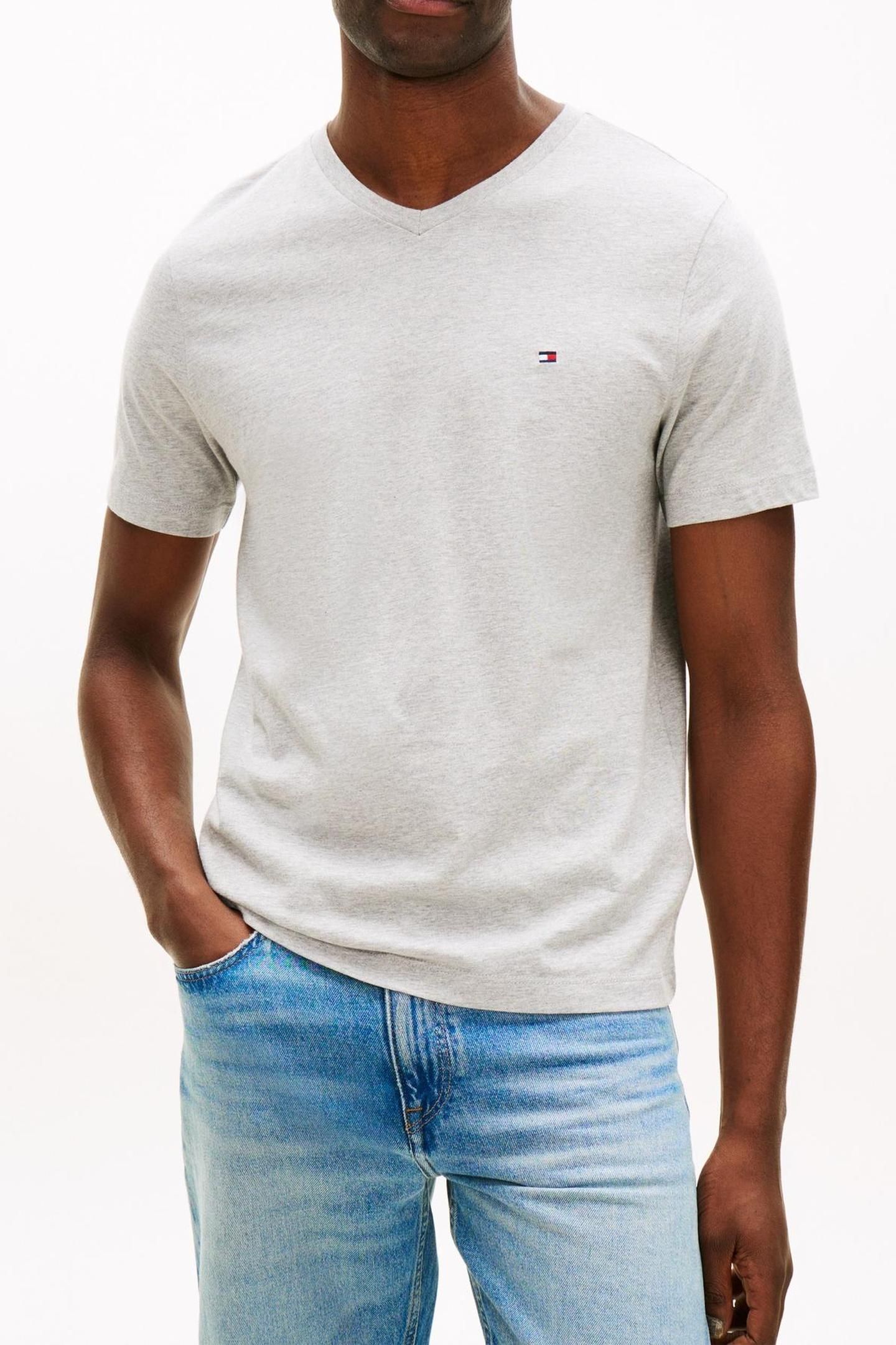 ESSENTIAL V-NECK TEE LIGHT GREY HEATHER 1