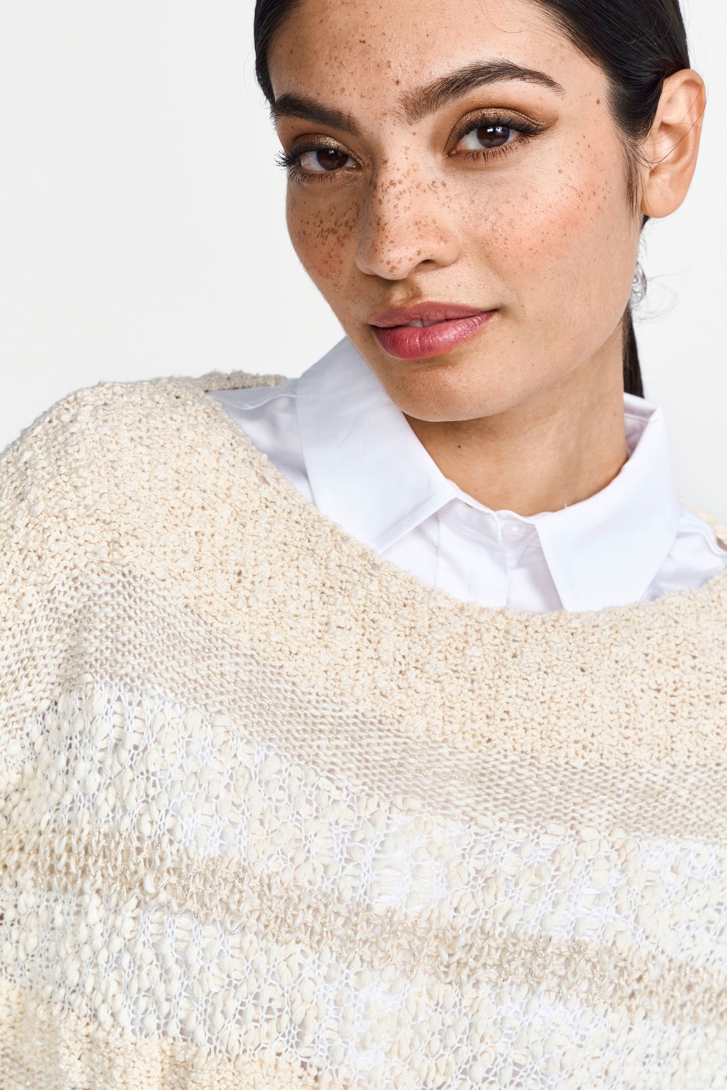 BOAT NECK PULLOVER YARN MIX STRIPE PEARL WHITE 4