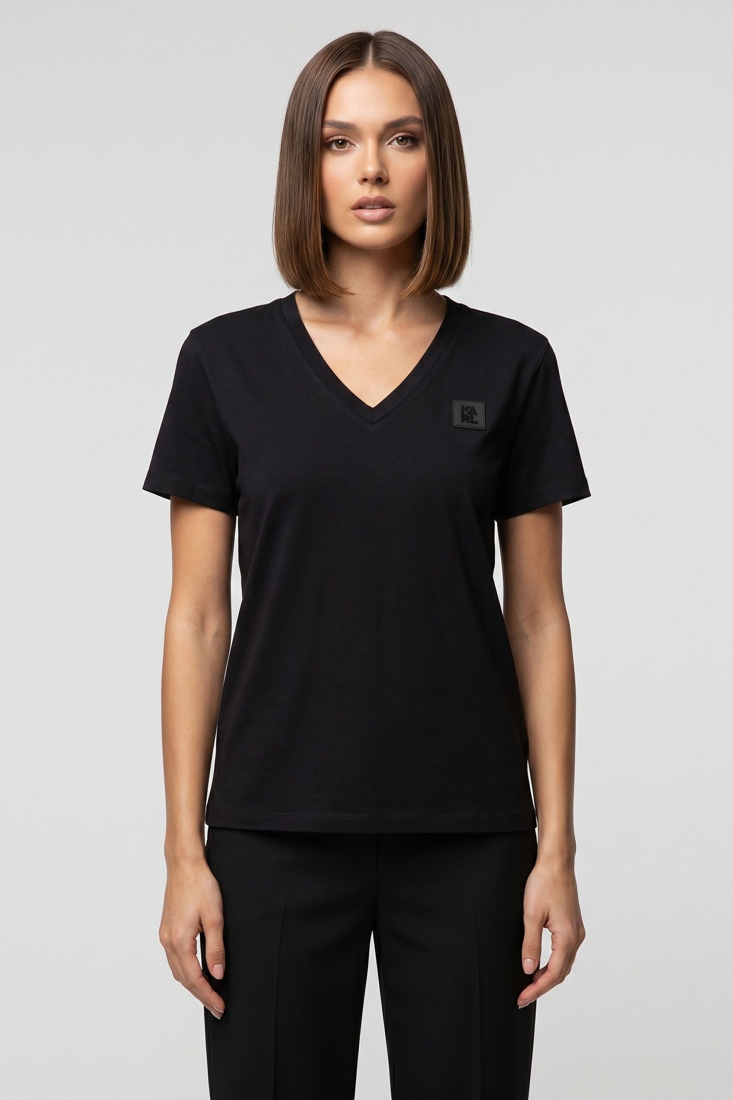 RUBBER PATCH V-NECK T-SHIRT BLACK 2