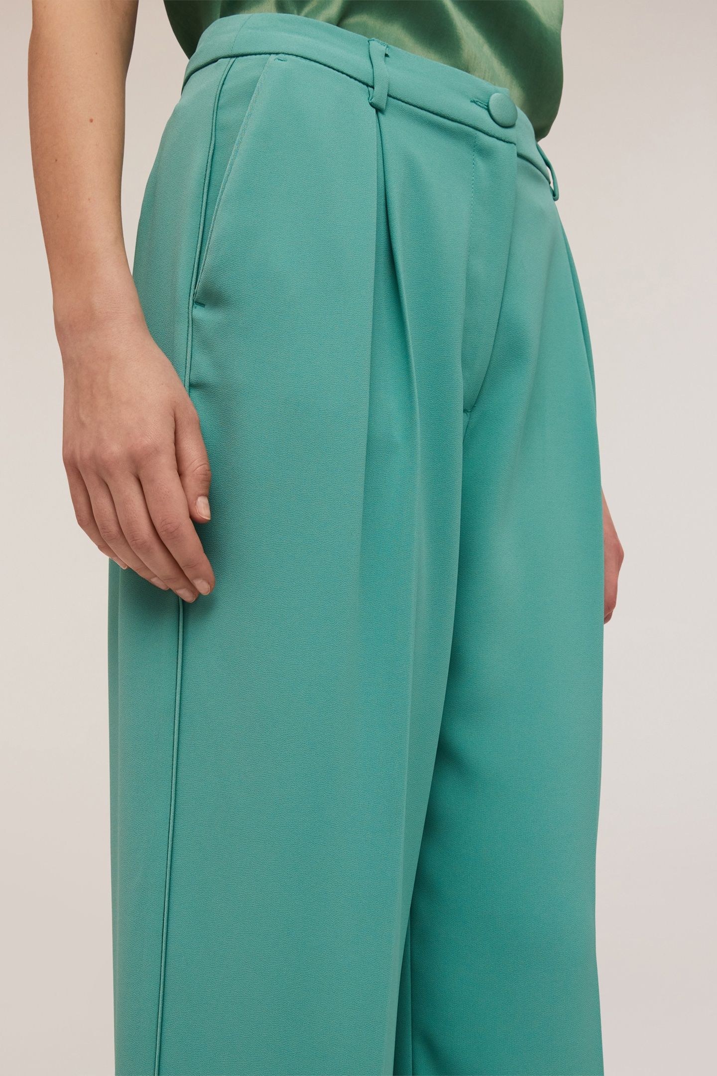 SATIN PALAZZO TROUSERS WITH SIDE PIPING AQUA GREEN 5