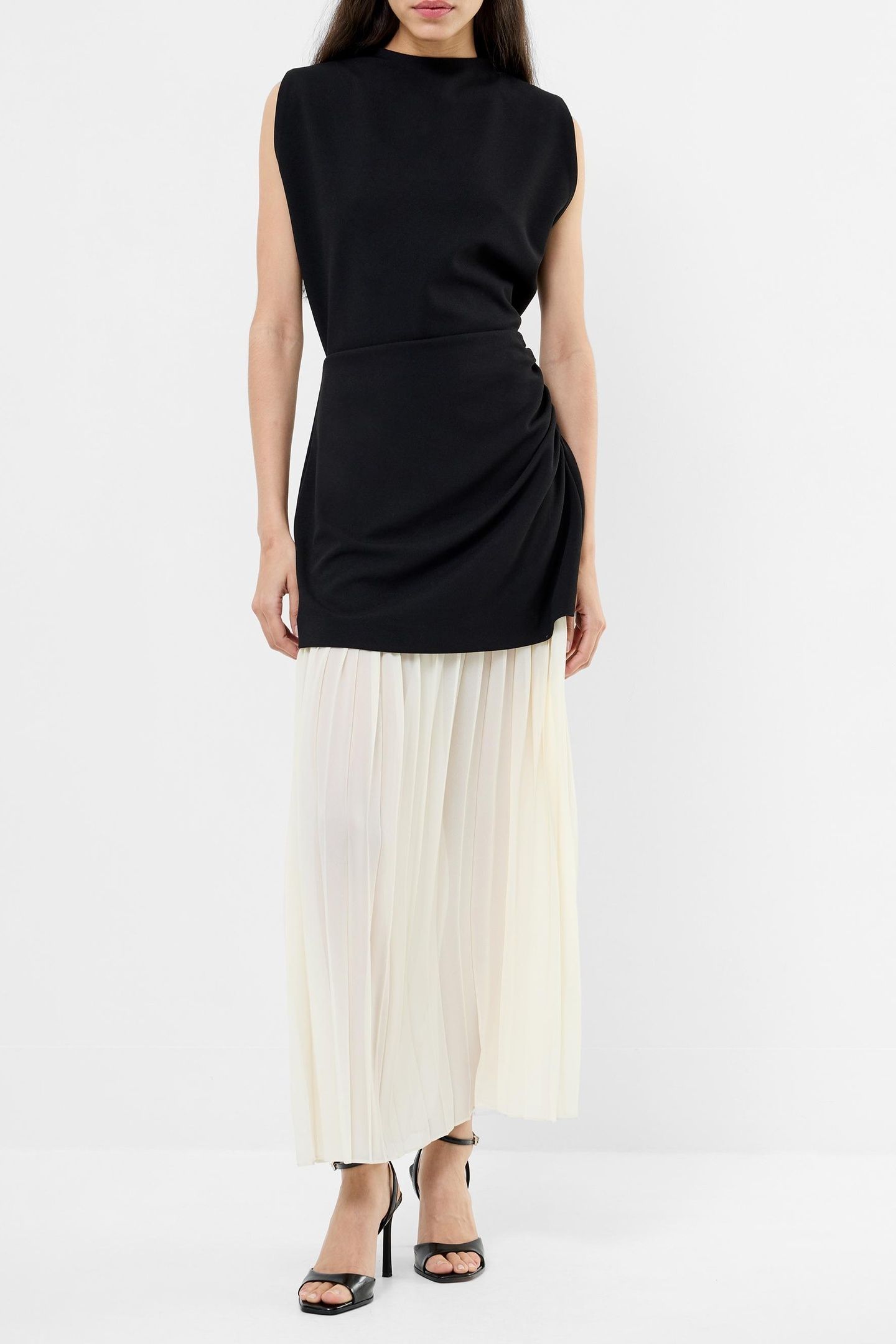 ZION PLEATED SKIRT DRESS BLACK/PORCELAIN CREA 1
