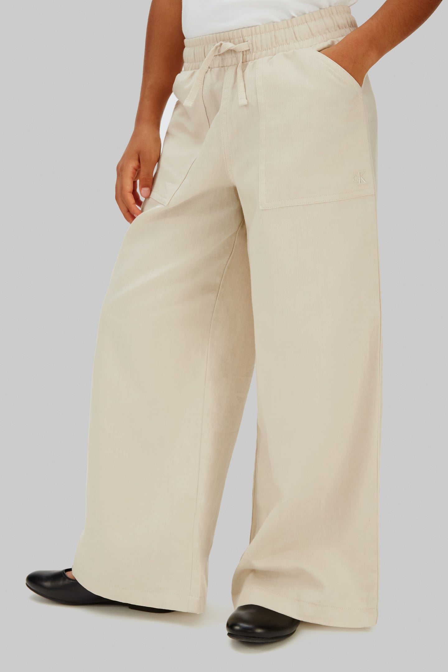 GIRLS WIDE LEG LINEN PANTS OATMEAL 1