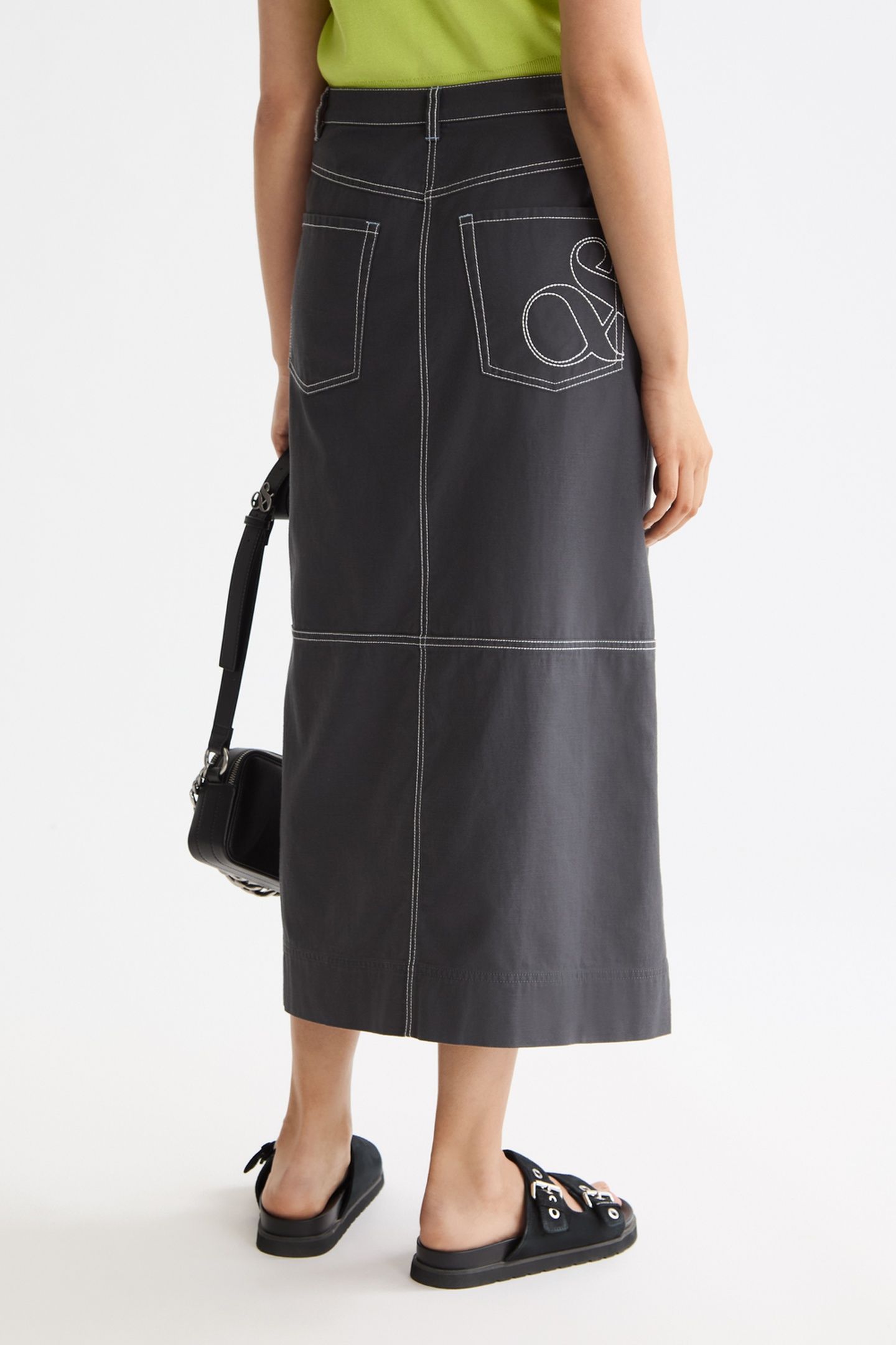 WORKWEAR MIDI SKIRT WITH FRONT SLIT CHARCOAL ART 4