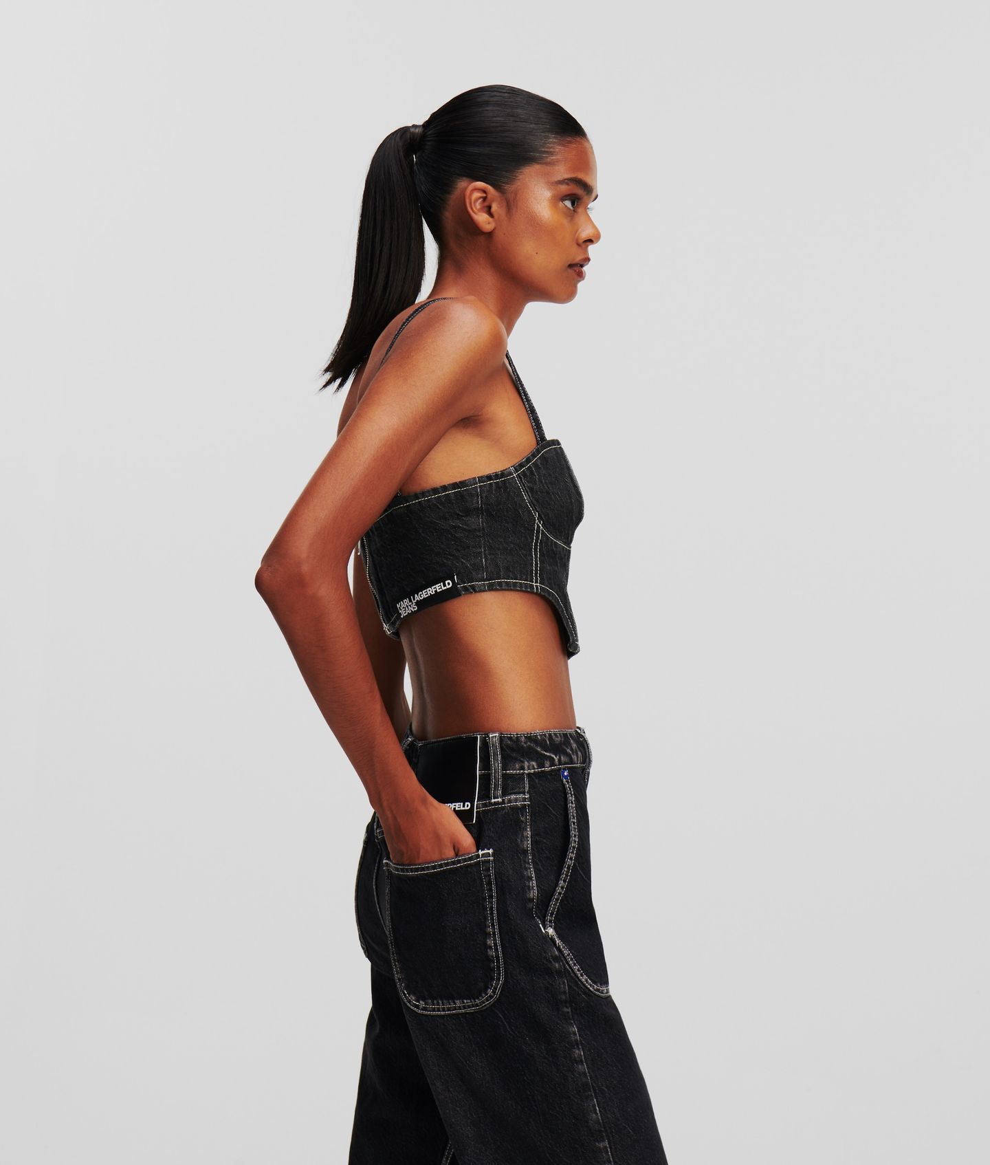 KLJ DENIM BUSTIER WASHED BLACK CONTRAST 2